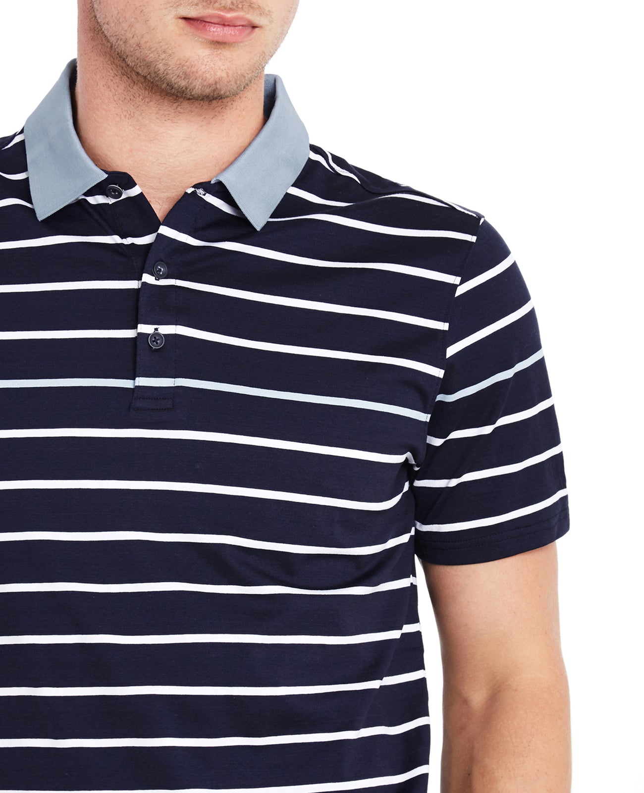Farrell Stripe Polo Naval Blue/White/Clear Sky Green Label Collection Men Tops Photo 4
