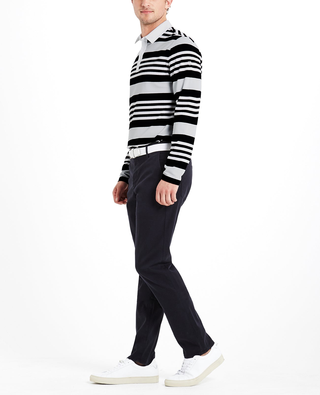 Benson Stripe Long Sleeve Polo Bright White Caviar Morning Gr Green Label Collection Men Tops Photo 3