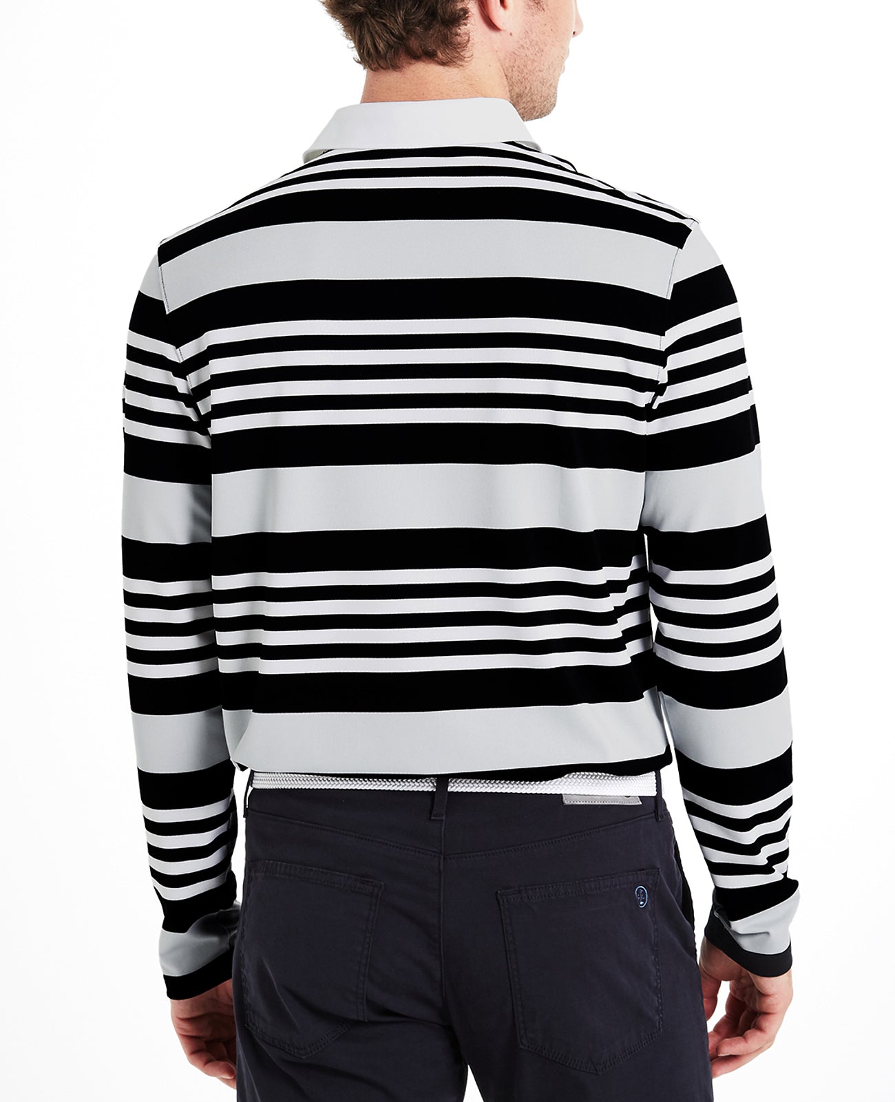 Benson Stripe Long Sleeve Polo Bright White Caviar Morning Gr Green Label Collection Men Tops Photo 4