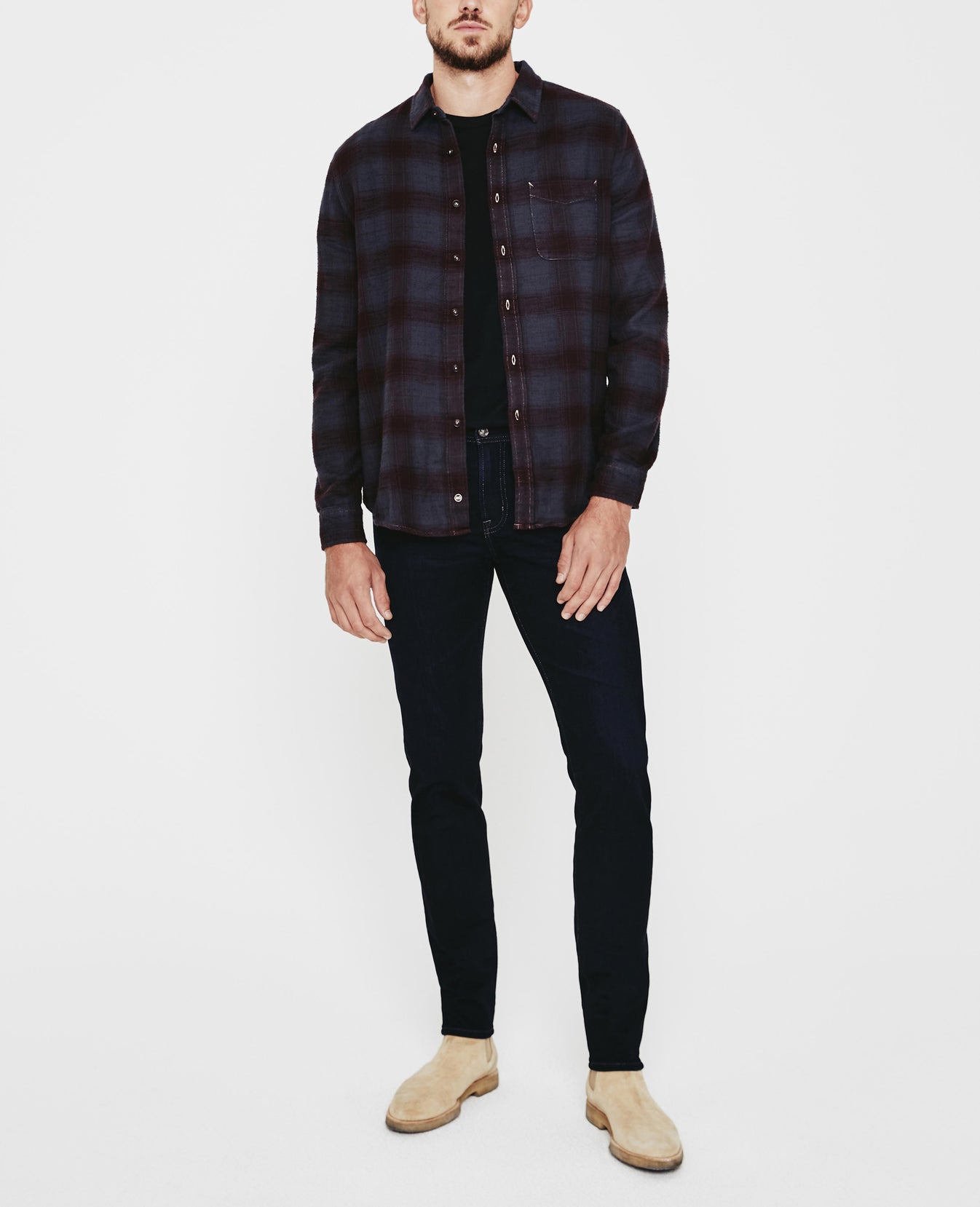 Colton Shirt Tinted Tannic Red/Black Long Sleeve Buttondown Men Tops Photo 3