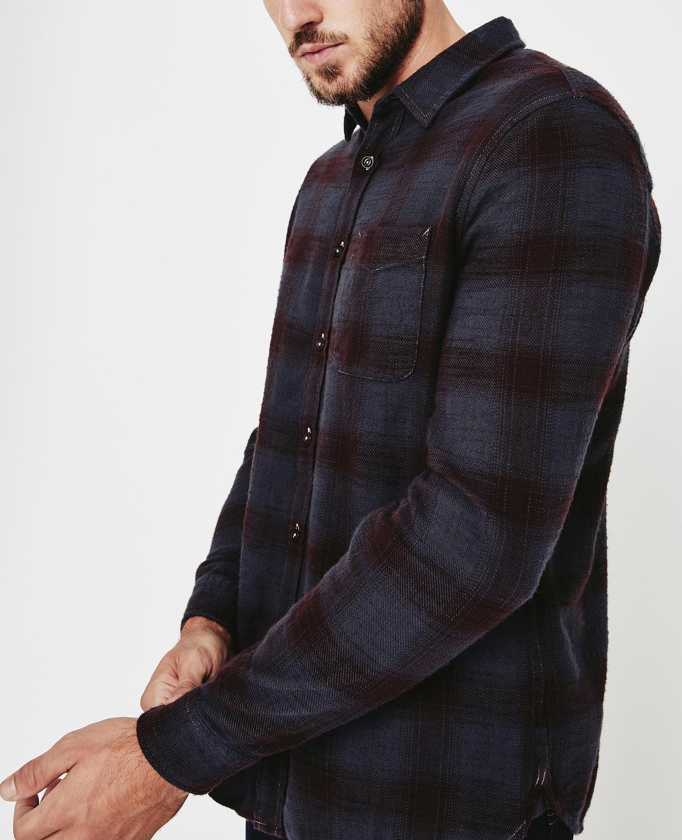 Colton Shirt Tinted Tannic Red/Black Long Sleeve Buttondown Men Tops Photo 4