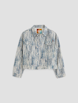 Ramie Stripe Fray Oversized Trucker Jacket Women Top Photo 9