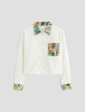 Aubrey Shirt Julien Green Multi+Julien Mix Relaxed Fit Long Sleeve Button Up Crop Women Top Photo 9