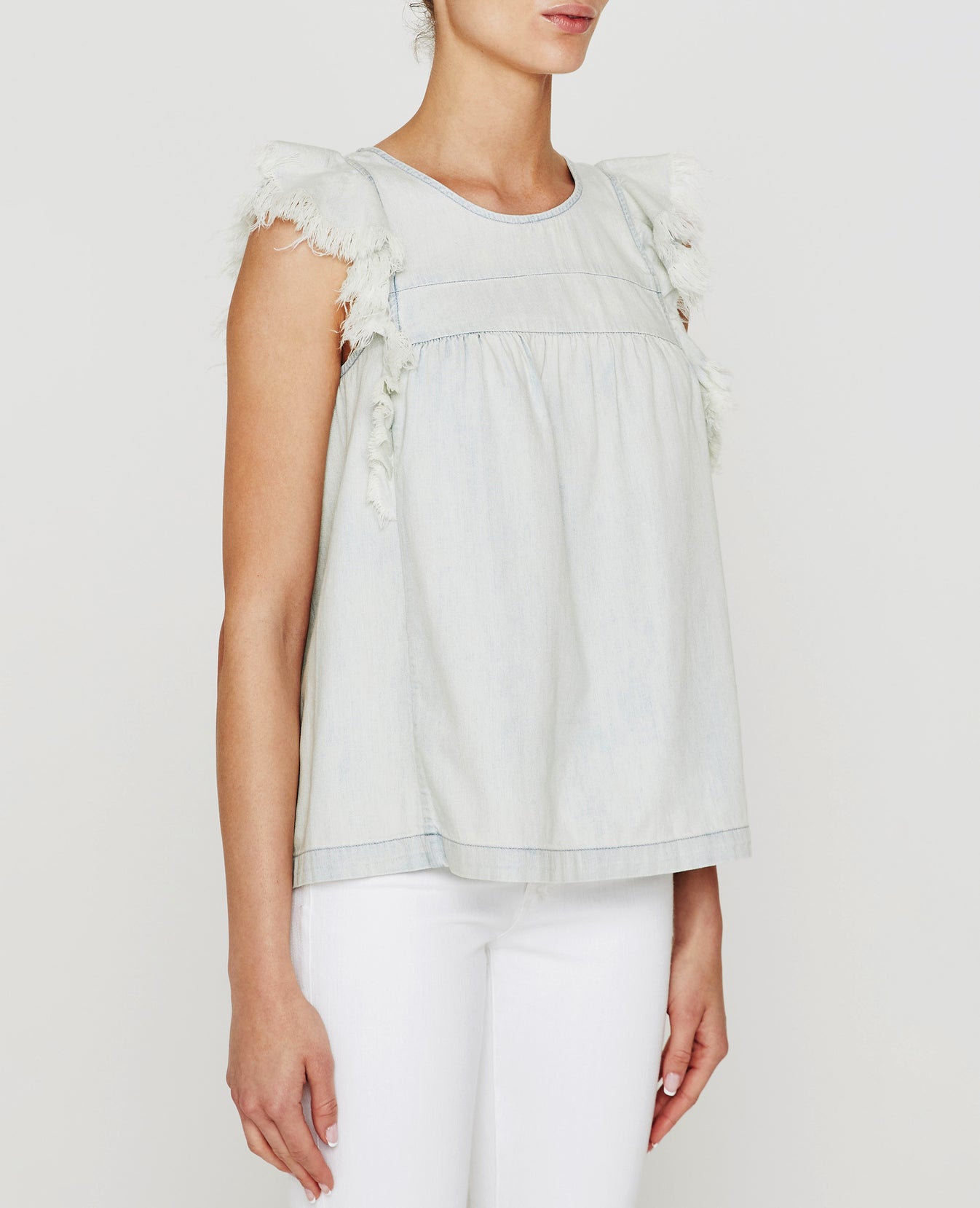 Jennifer Top Marquis Light Sleeveless Raw Edge Denim Top Women Tops Photo 1
