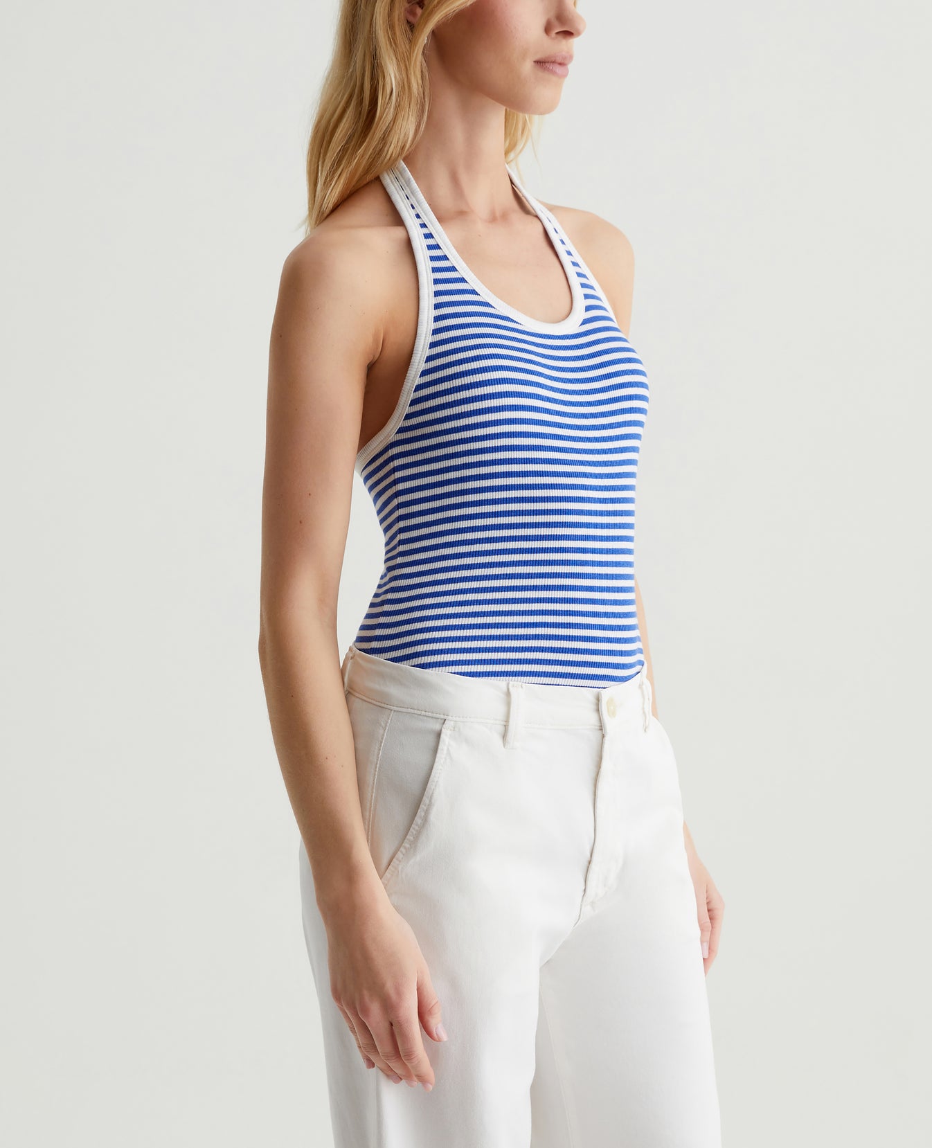 Jay Halter Capri Stripe Ex-White/Electric Blue Womens Top Photo 2
