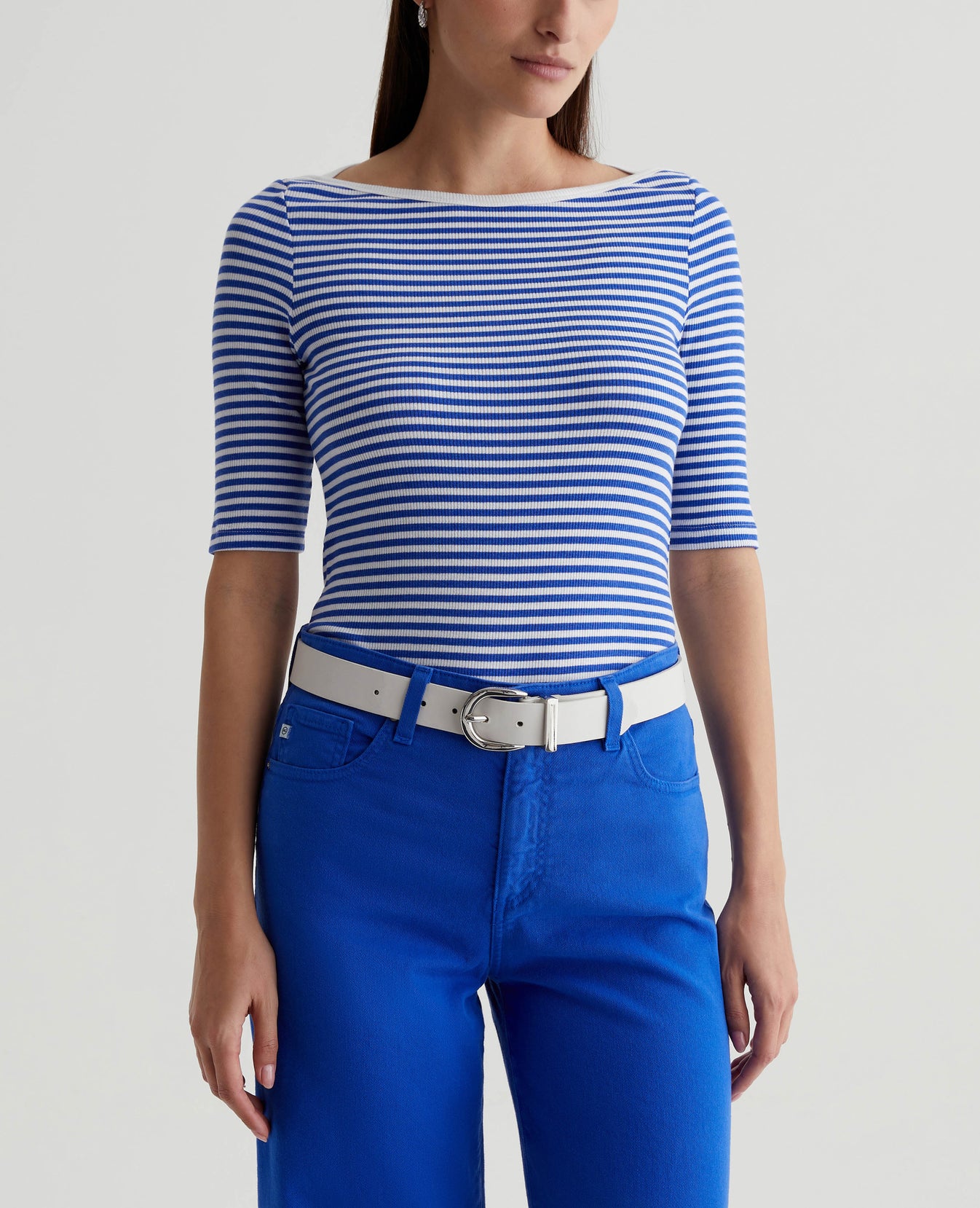 Connie Top Capri Stripe Ex-White/Electric Blue Womens Top Photo 1