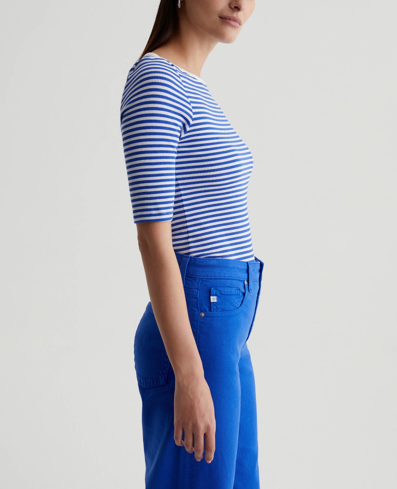 Connie Top Capri Stripe Ex-White/Electric Blue Womens Top Photo 2