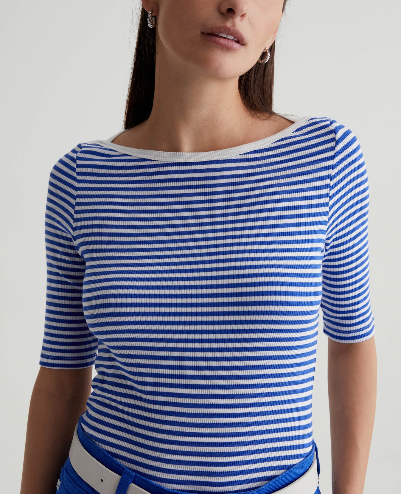 Connie Top Capri Stripe Ex-White/Electric Blue Womens Top Photo 3