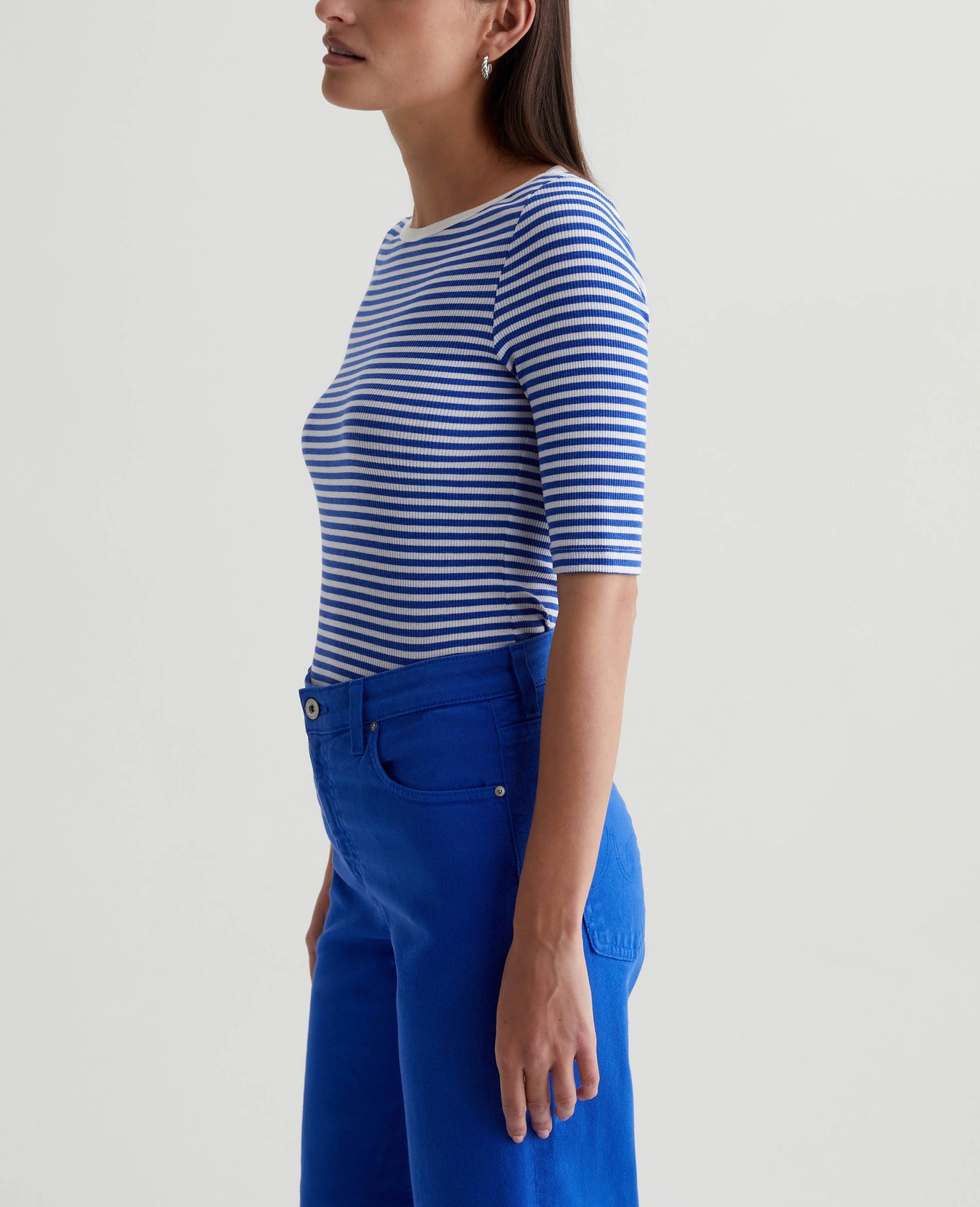 Connie Top Capri Stripe Ex-White/Electric Blue Womens Top Photo 5