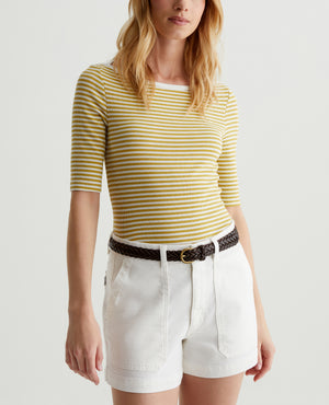Connie Top Capri Stripe Ex-White/Martini Olive Womens Top Photo 1