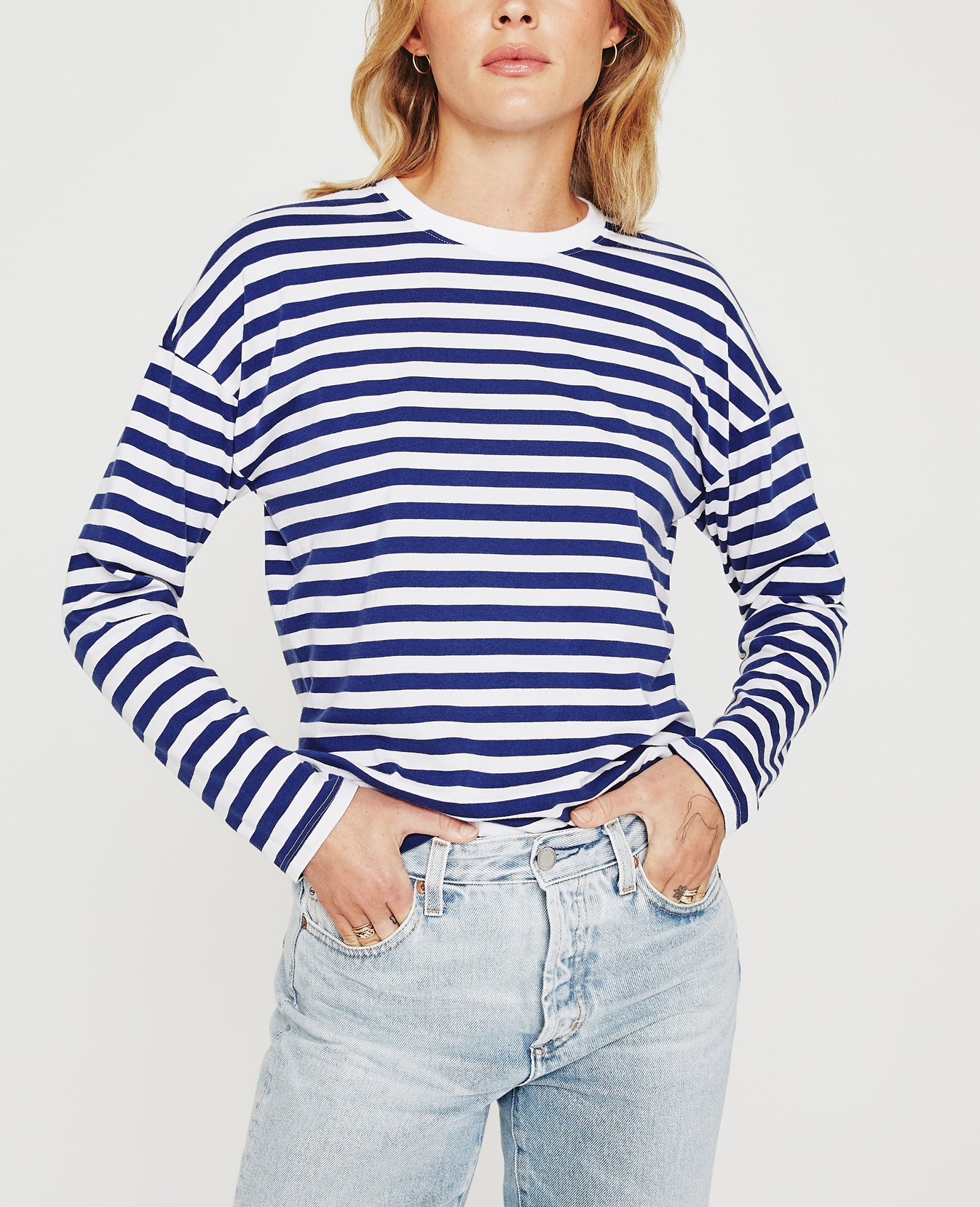 Fay L/S Crew True White Broken Tide Womens Top Photo 1