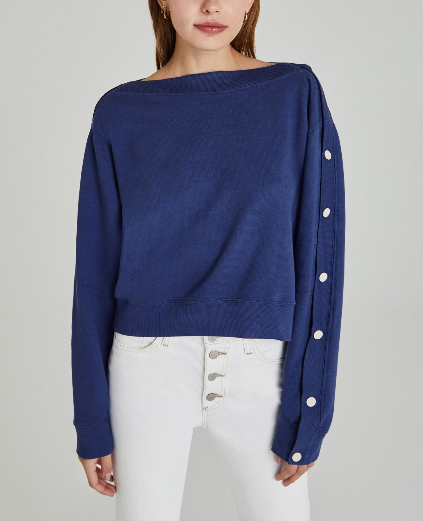 Cyra Sweatshirt Bright Indigo Snap Button Sweatshirt Women Tops Photo 1