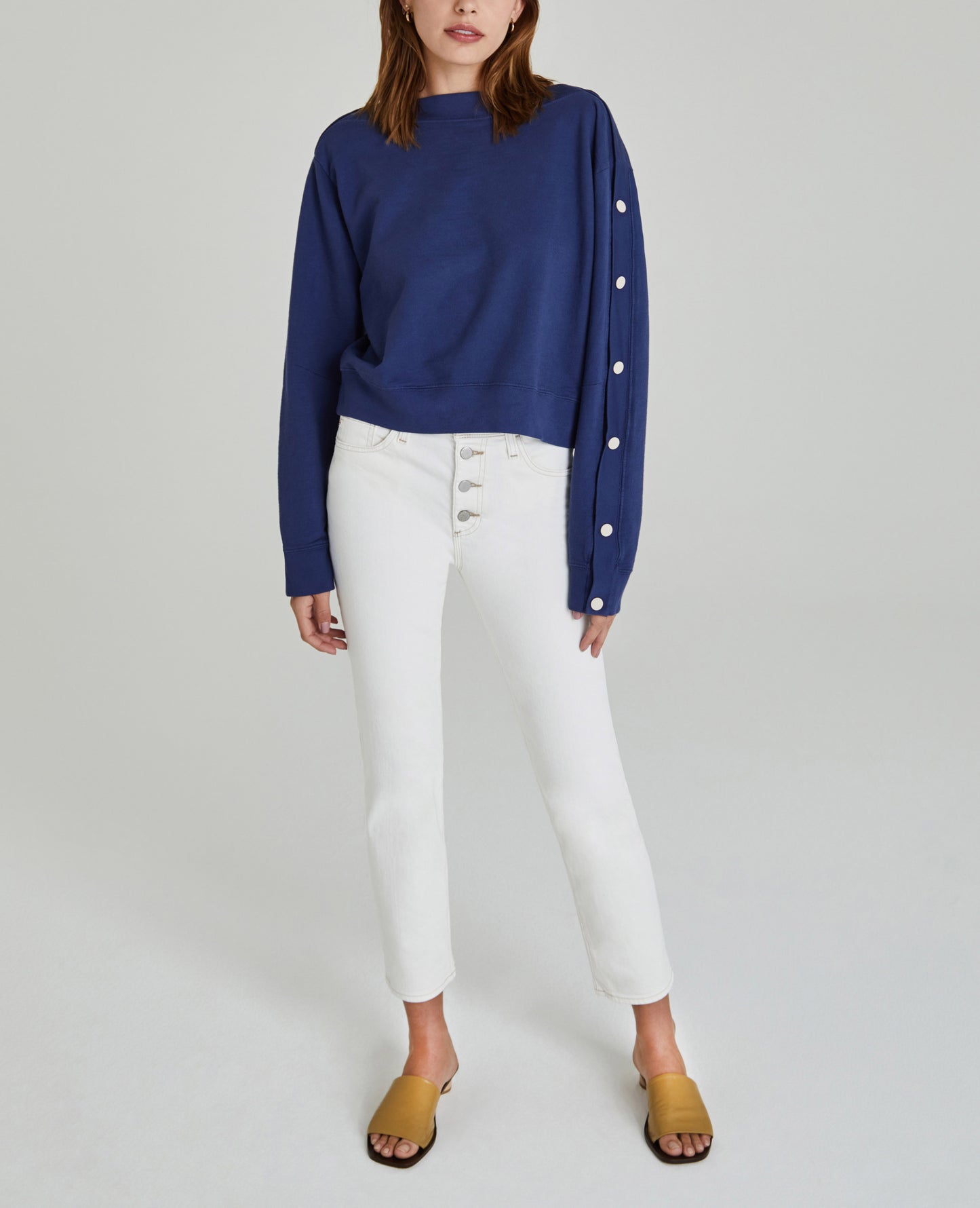 Cyra Sweatshirt Bright Indigo Snap Button Sweatshirt Women Tops Photo 4