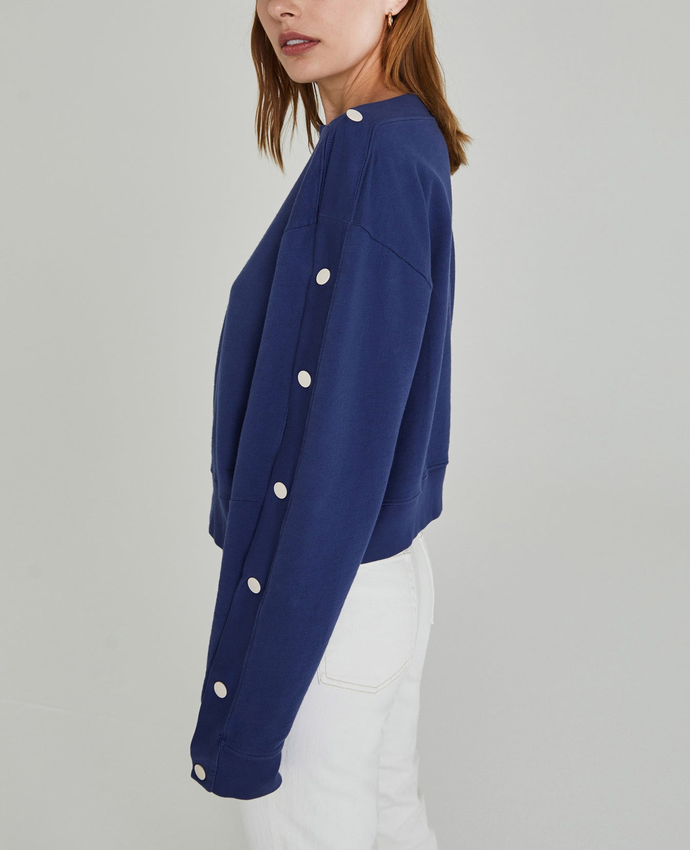 Cyra Sweatshirt Bright Indigo Snap Button Sweatshirt Women Tops Photo 5