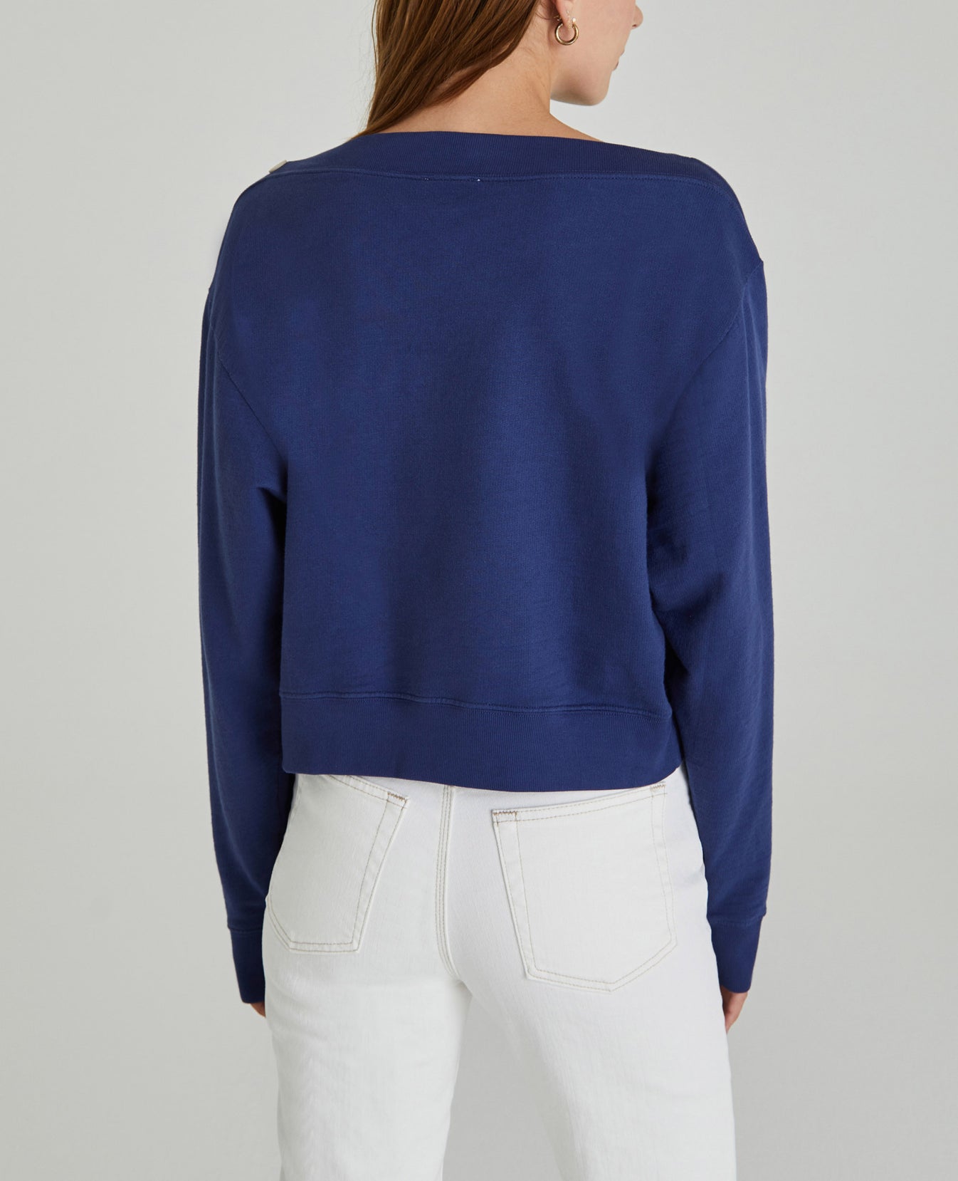 Cyra Sweatshirt Bright Indigo Snap Button Sweatshirt Women Tops Photo 6