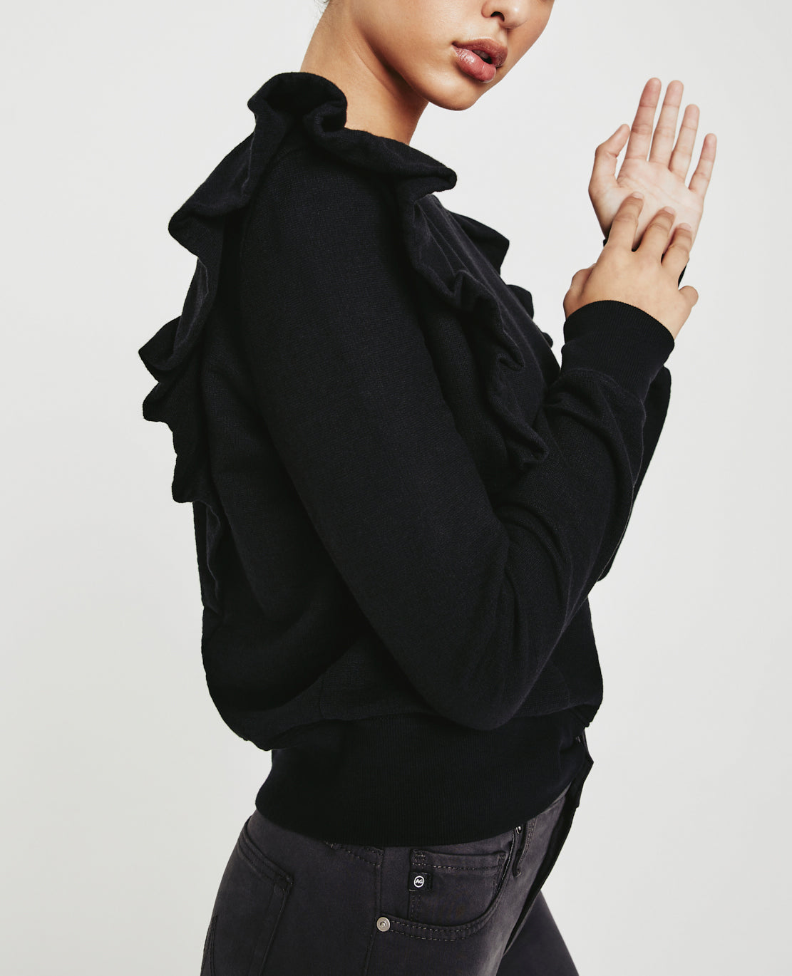 Abott Sweatshirt True Black Ruched Shoulder Sweatshirt Women Tops Photo 2