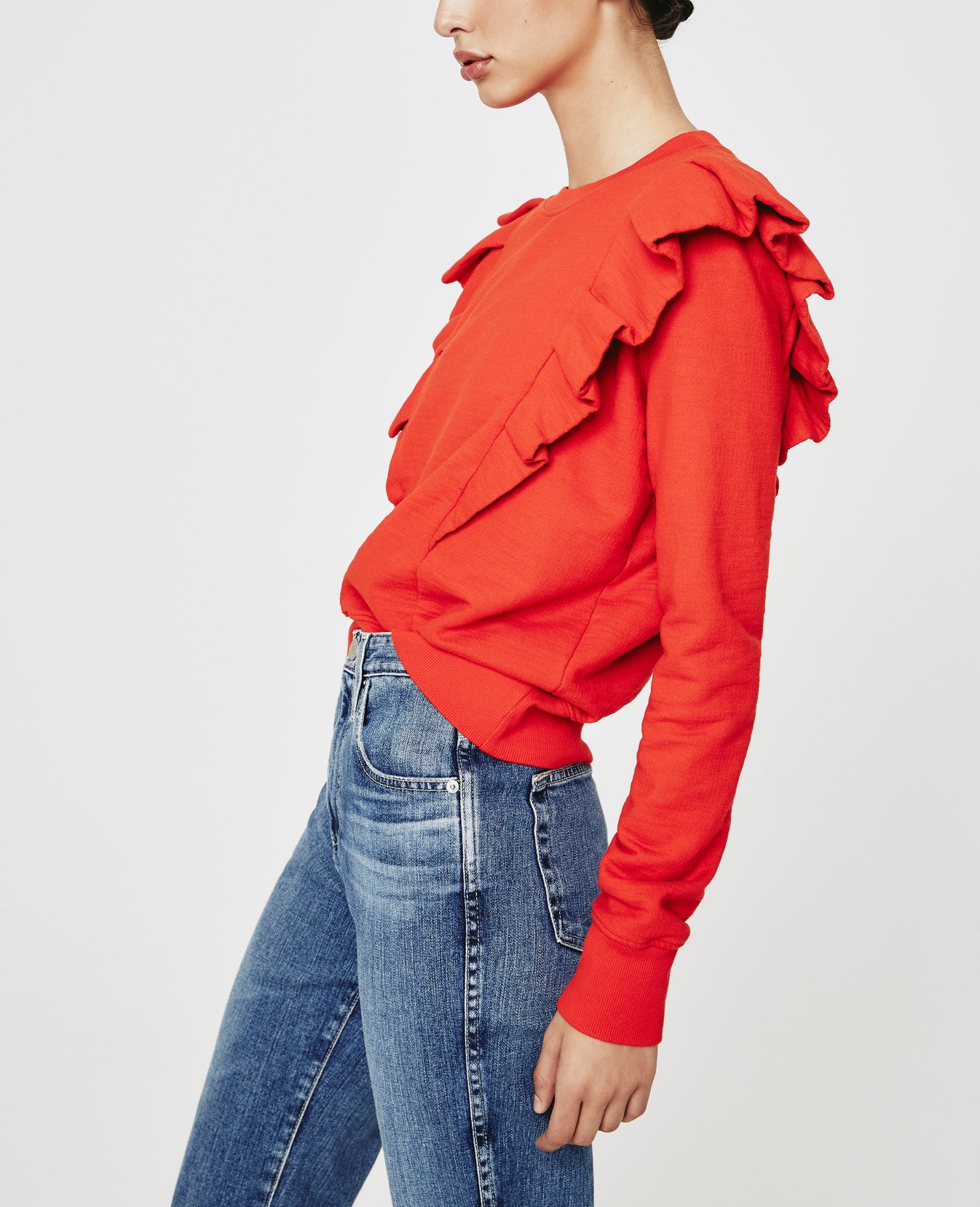 Abott Sweatshirt Vermillion Red Ruched Shoulder Sweatshirt Women Tops Photo 4