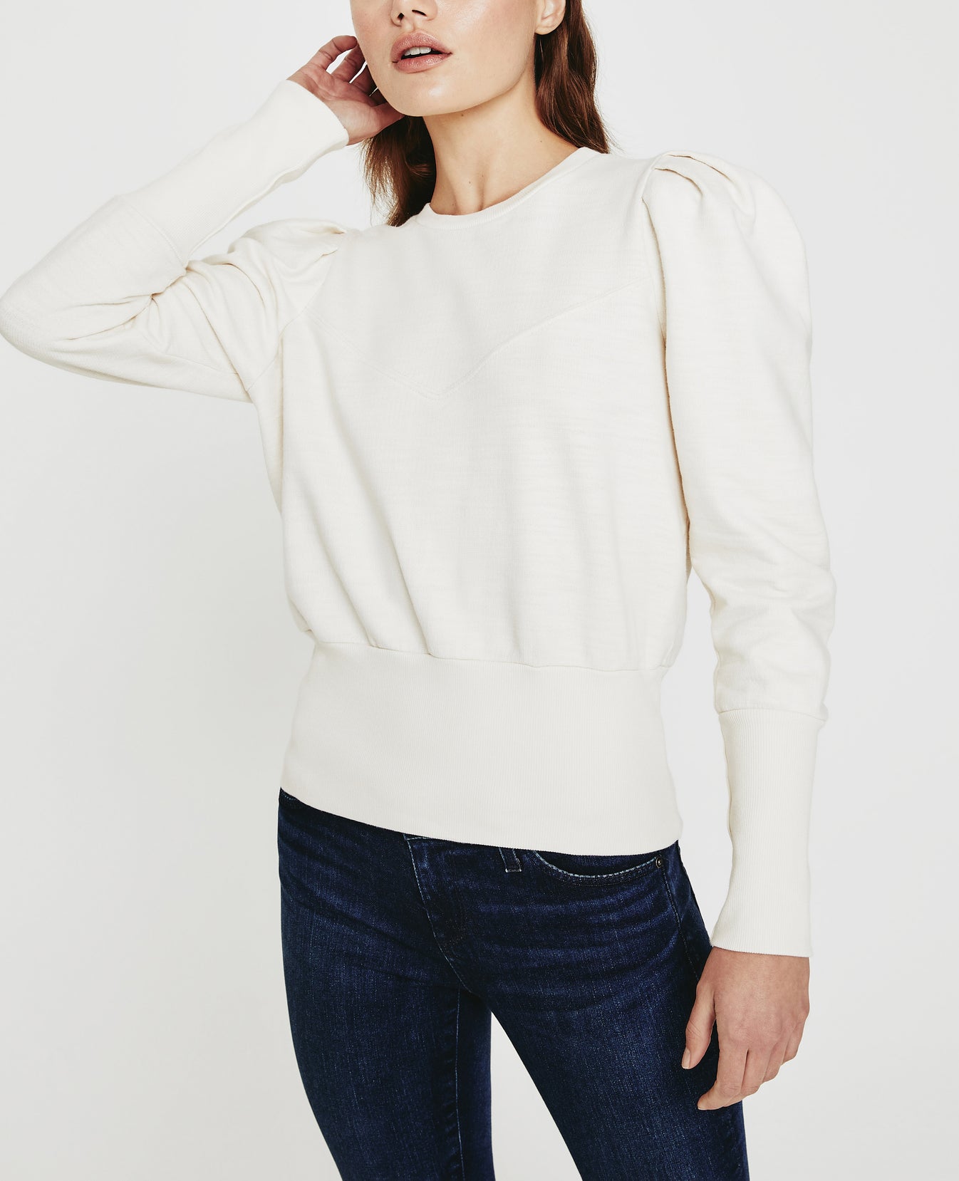 Walker Sweatshirt White Cream Puff Sleeve Sweatshirt Women Tops Photo 1