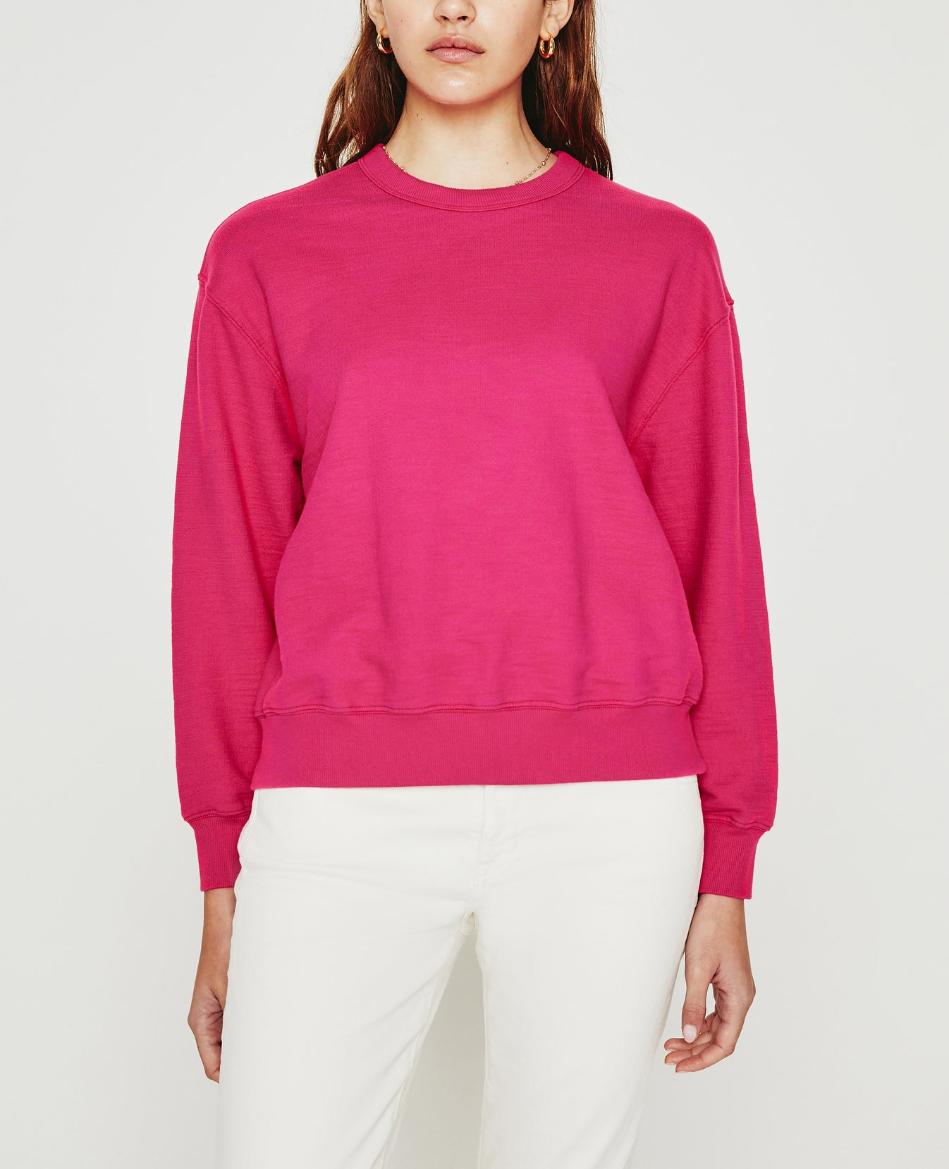 Nova Crew Florescent Magenta Relaxed Crew Neck Sweatshirt Women Tops Photo 1
