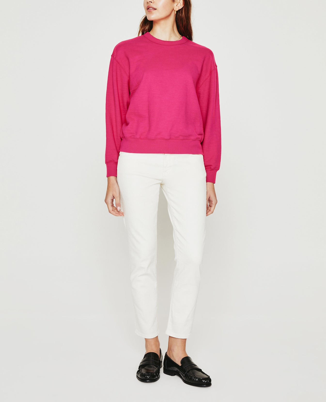 Nova Crew Florescent Magenta Relaxed Crew Neck Sweatshirt Women Tops Photo 2