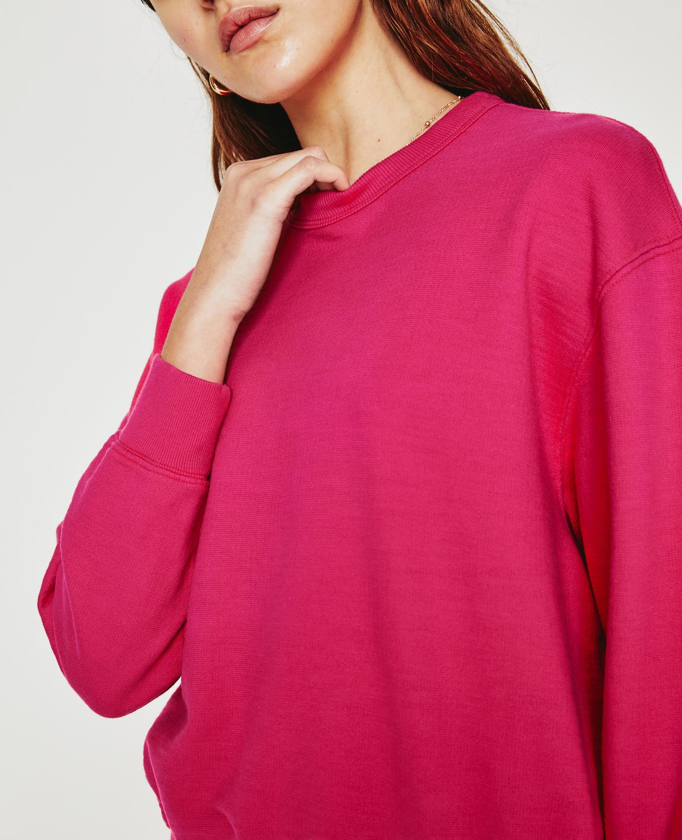 Nova Crew Florescent Magenta Relaxed Crew Neck Sweatshirt Women Tops Photo 3