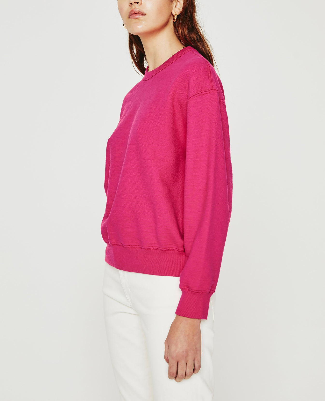 Nova Crew Florescent Magenta Relaxed Crew Neck Sweatshirt Women Tops Photo 5