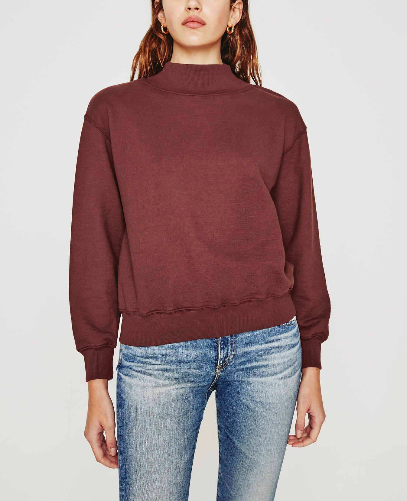 Nova Mock Spiced Rum Relaxed Fit Mock Neck Sweatshirt Women Tops Photo 1