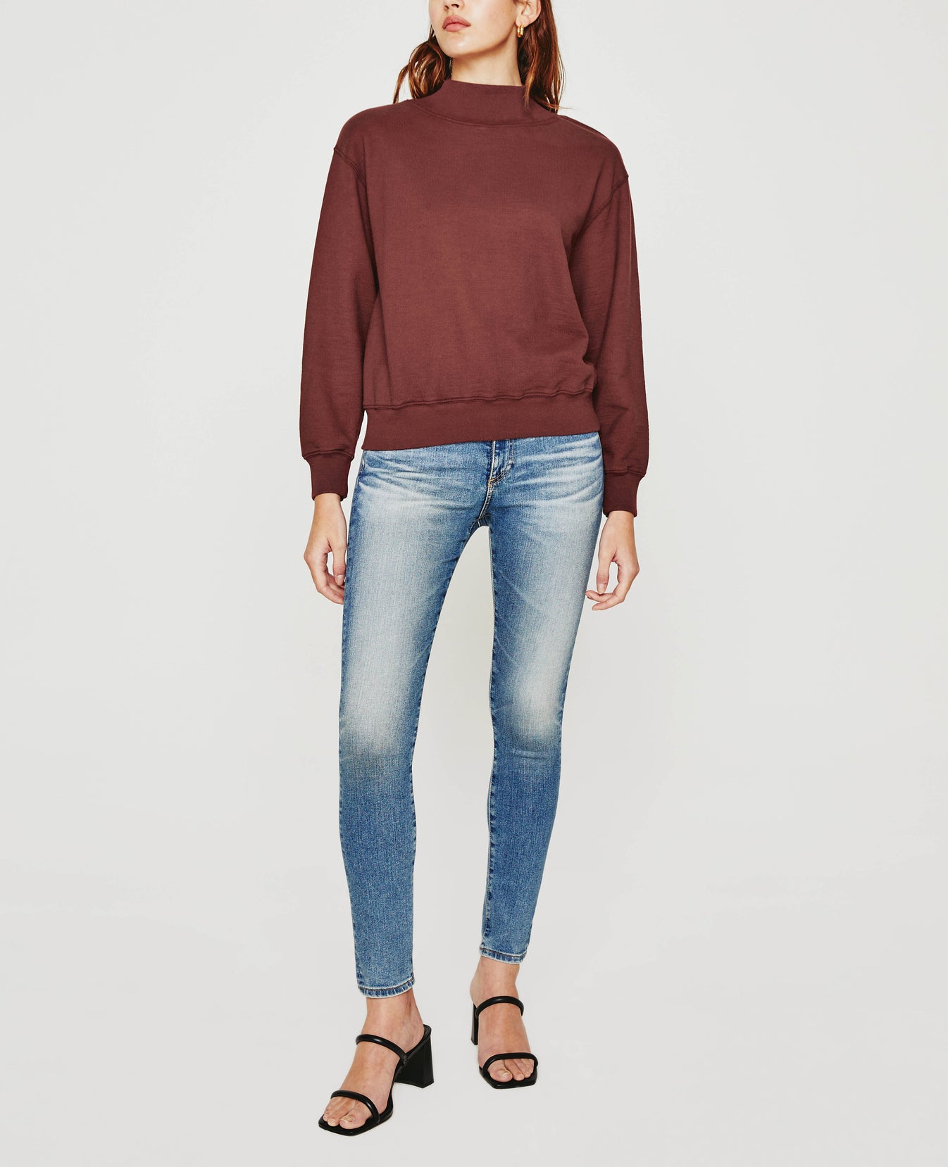 Nova Mock Spiced Rum Relaxed Fit Mock Neck Sweatshirt Women Tops Photo 2