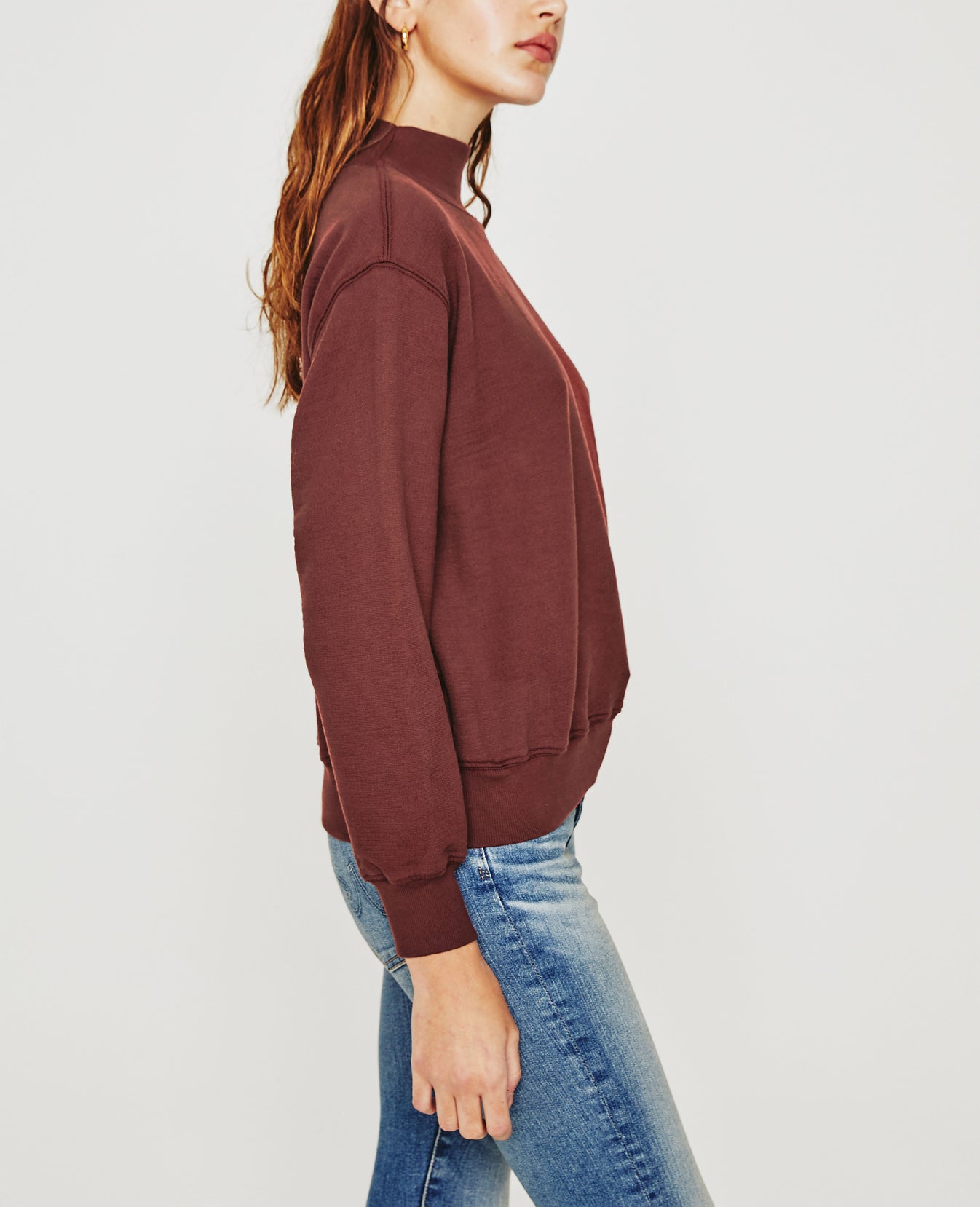 Nova Mock Spiced Rum Relaxed Fit Mock Neck Sweatshirt Women Tops Photo 5