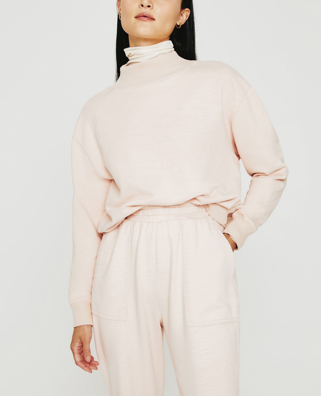 Nova Mock Vintage Pink Relaxed Mock Neck Sweatshirt Women Top Photo 1