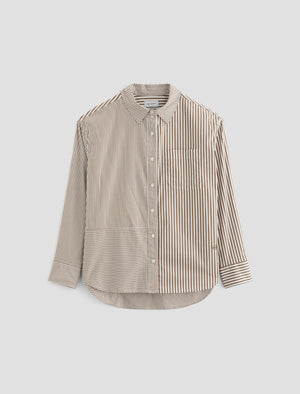 Addison Shirt Stripe Mix Khaki Multi Relaxed Fit Button Up Shirt Women Top Photo 9