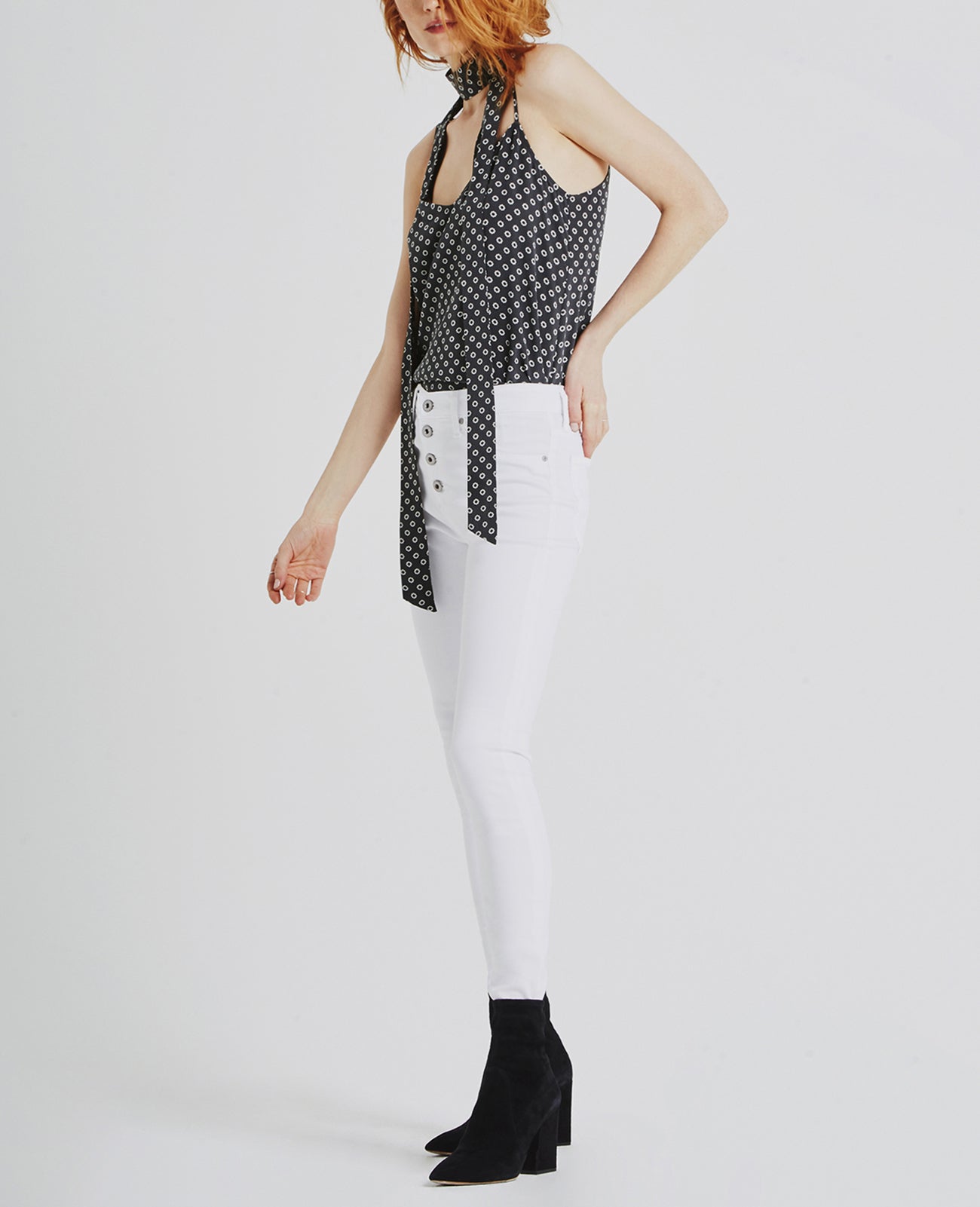 Lisette Tank Storm Grey / Ivory Scarf Neck Camisole Tank Women Tops Photo 2