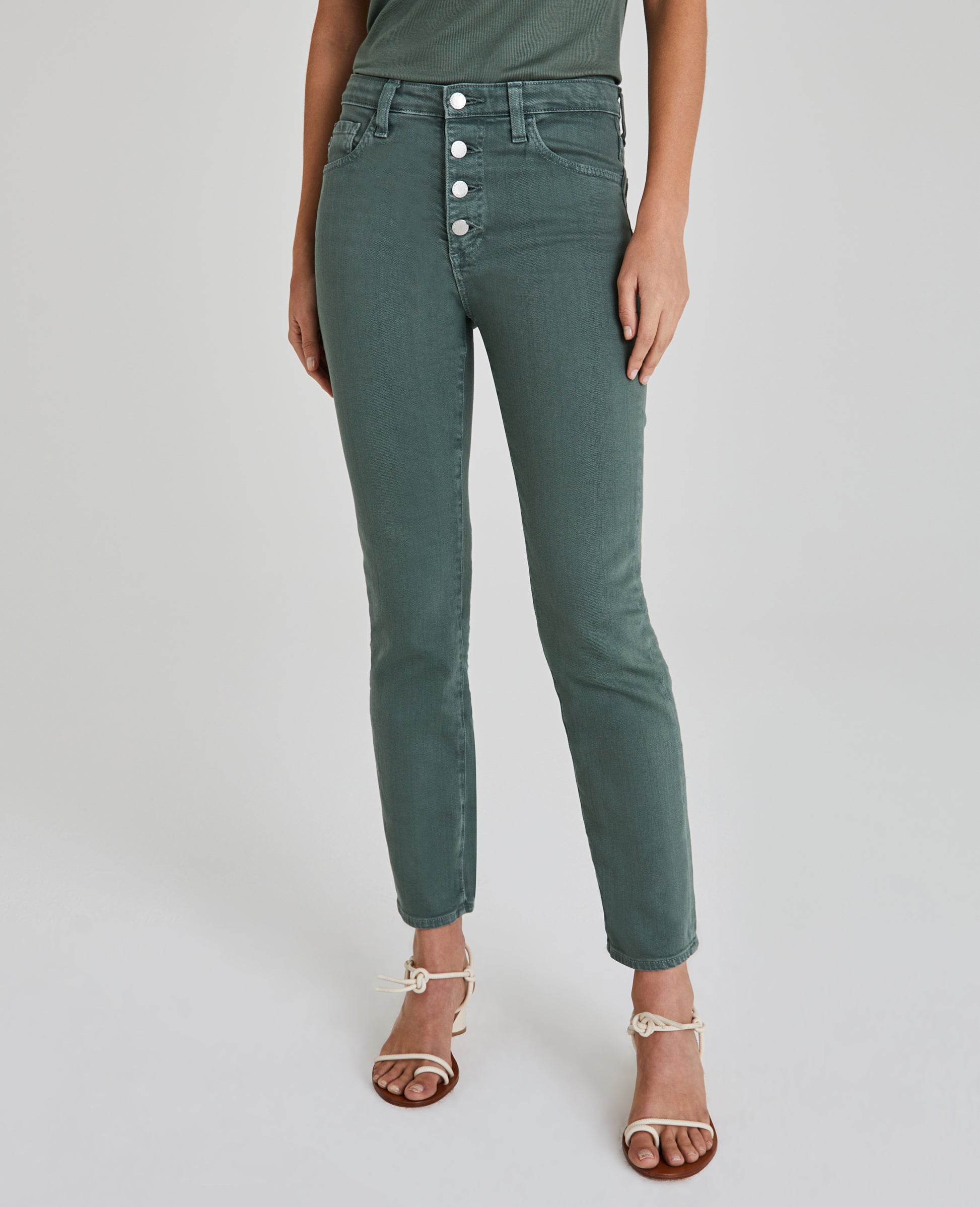 Isabelle Button-Up Sulfur Fresh Thyme Ultra High-Rise Straight Crop Women Bottoms Photo 3