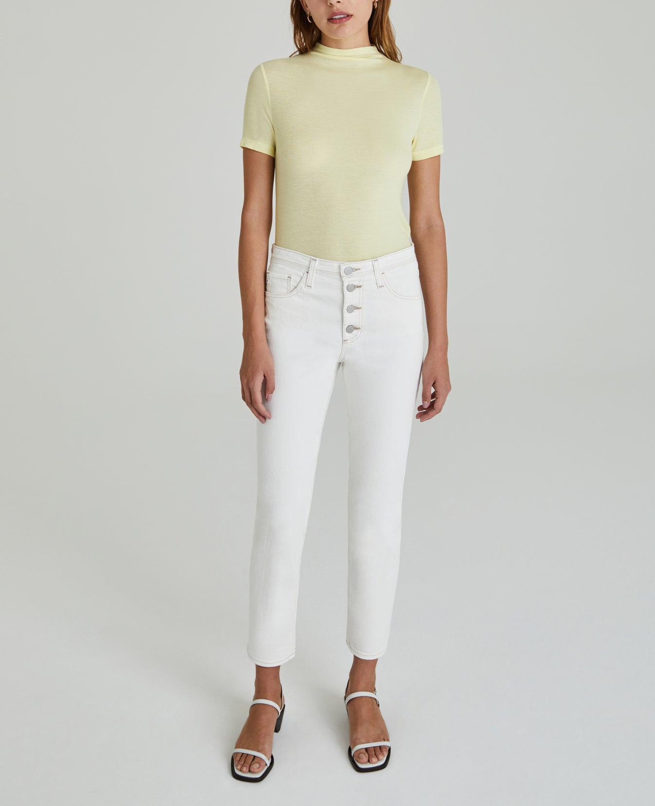Isabelle Button-Up Moderne White Ultra High-Rise Straight Crop Women Bottoms Photo 1
