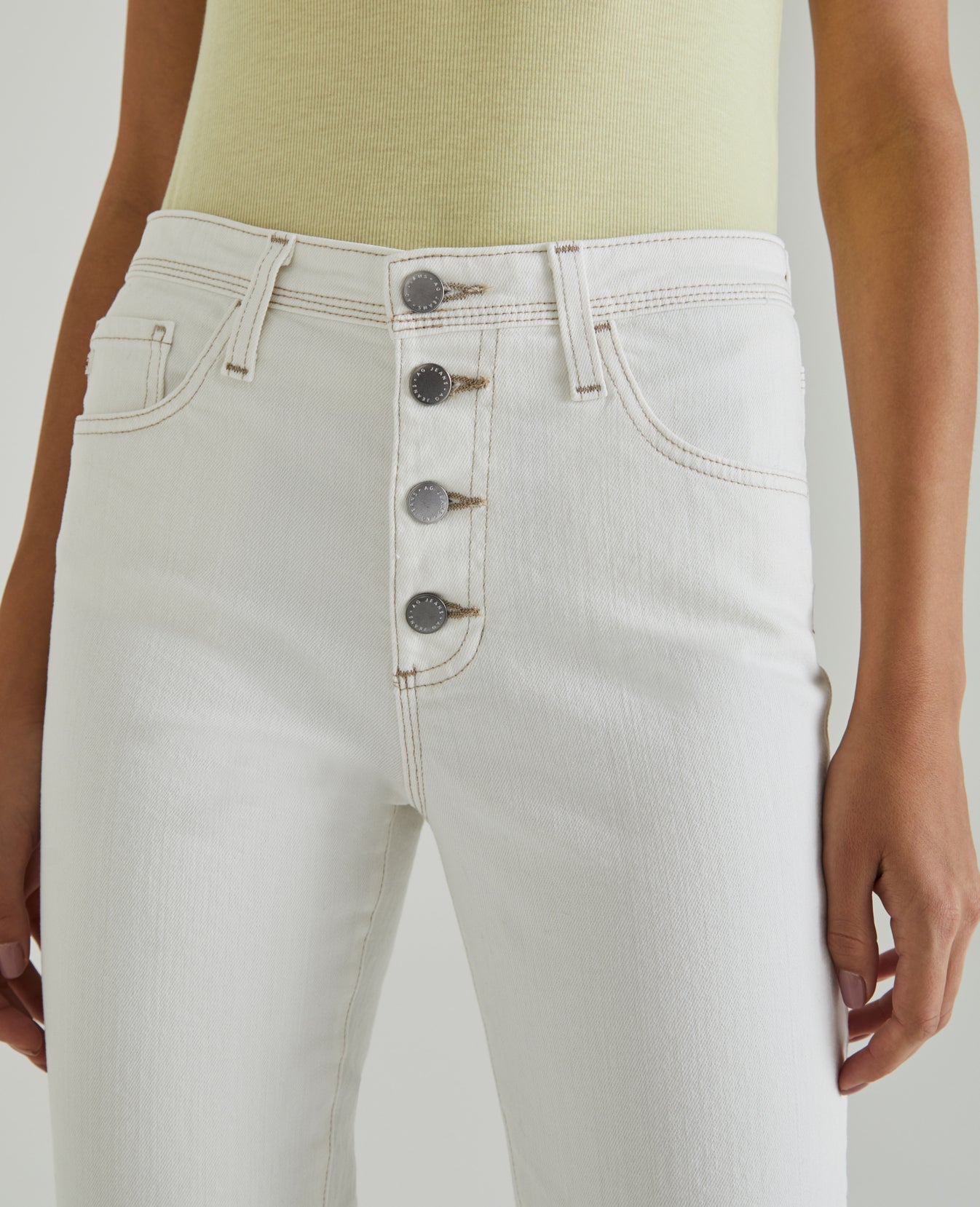 Isabelle Button-Up Moderne White Ultra High-Rise Straight Crop Women Bottoms Photo 2