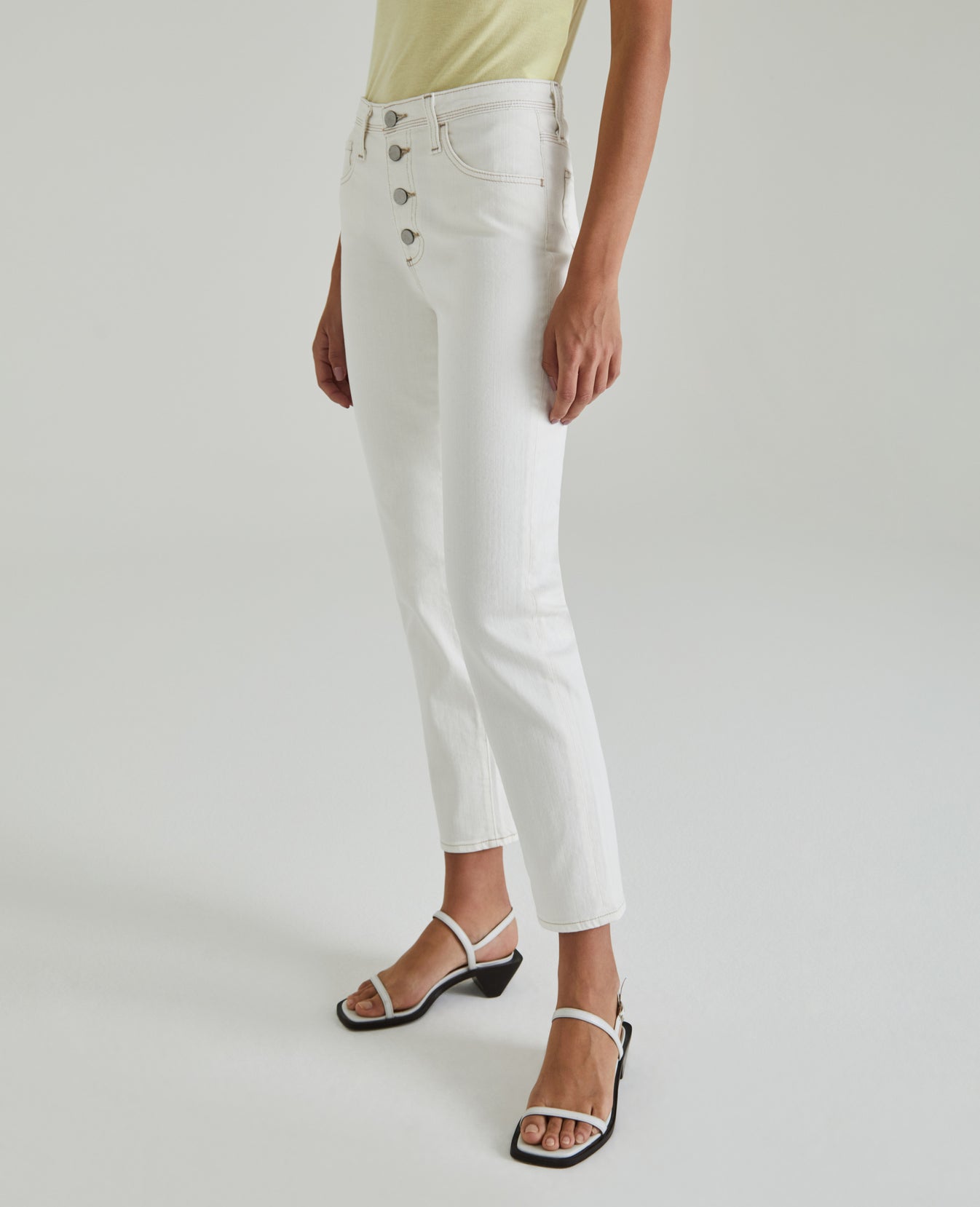 Isabelle Button-Up Moderne White Ultra High-Rise Straight Crop Women Bottoms Photo 3