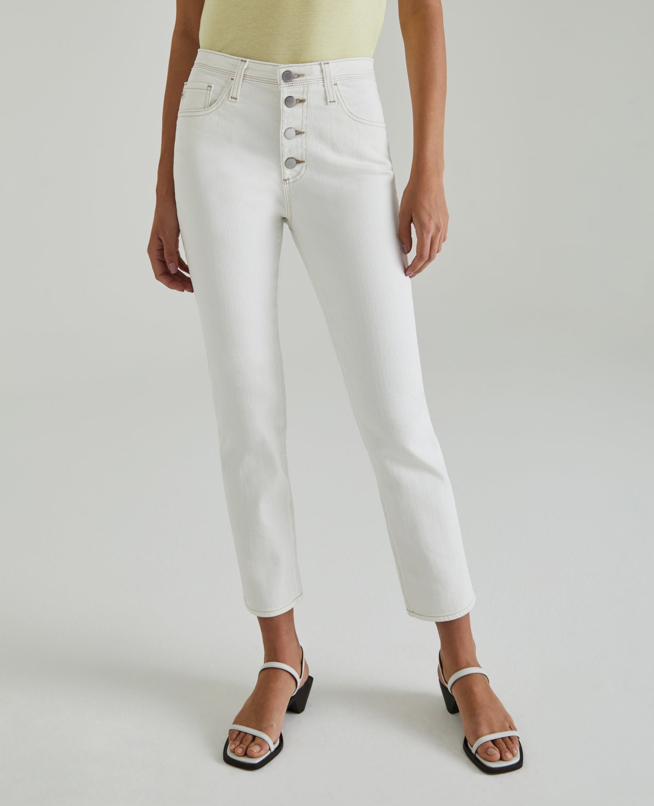 Isabelle Button-Up Moderne White Ultra High-Rise Straight Crop Women Bottoms Photo 6