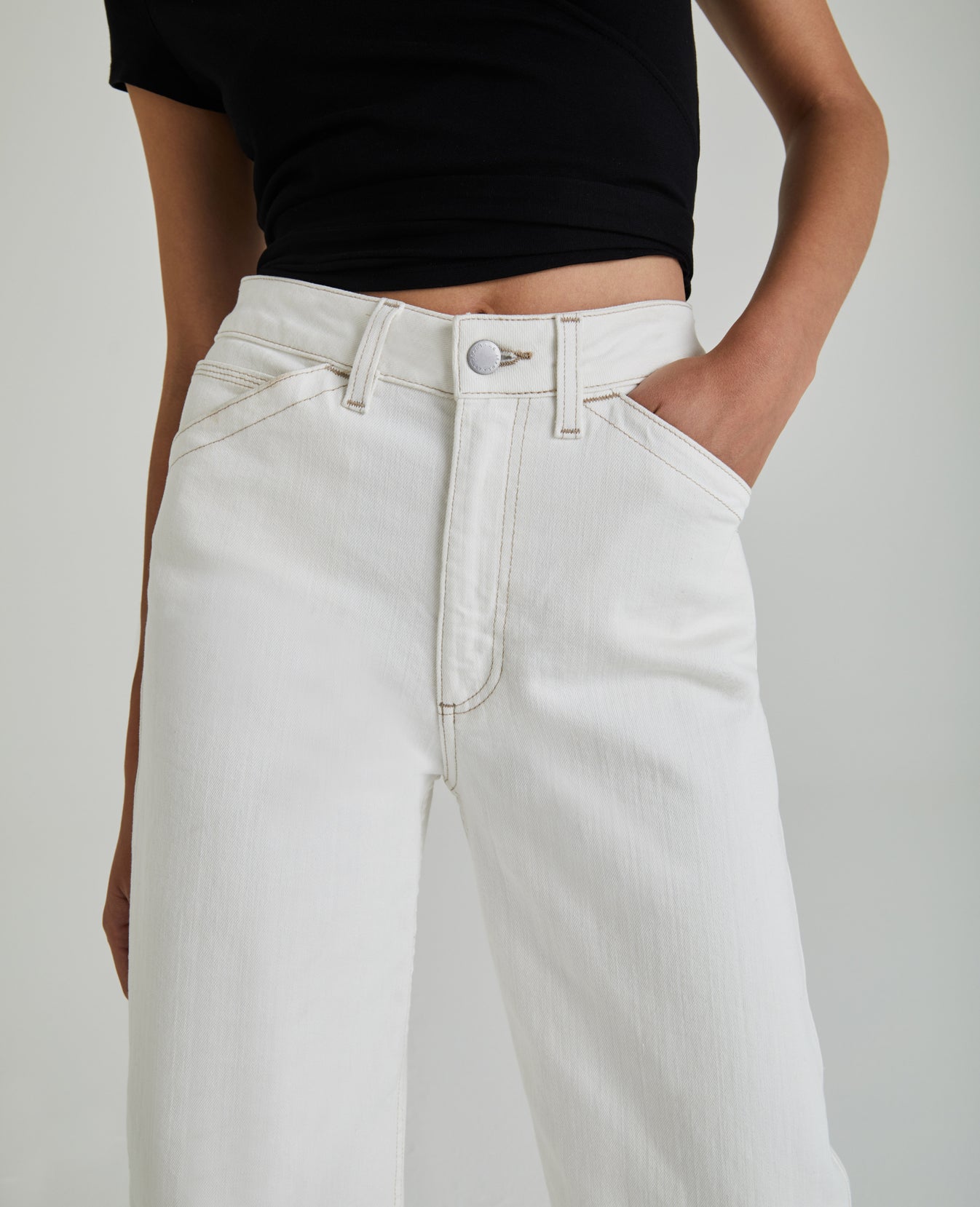 Rosie Moderne White Wide Leg Carpenter Women Bottoms Photo 4