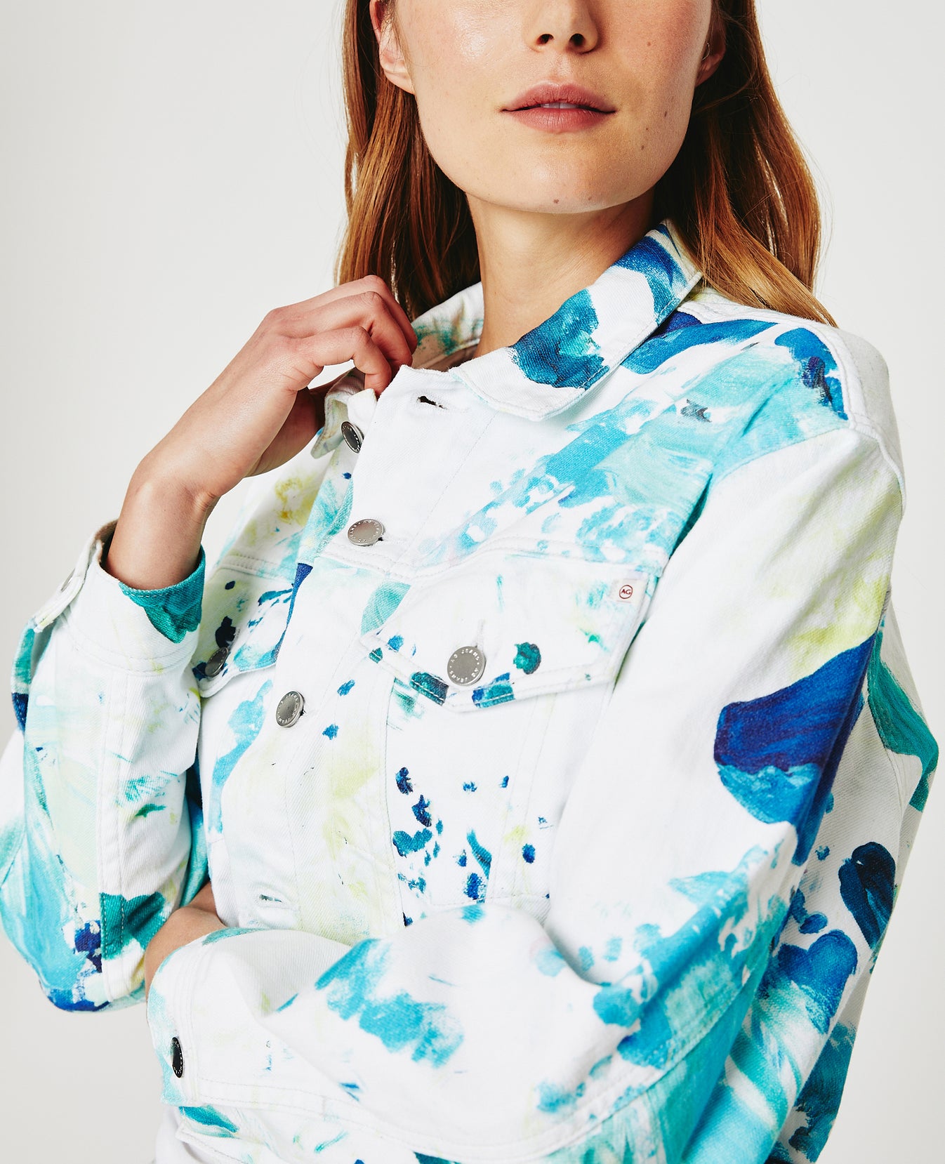 Mirah Cropped Trucker Jacket Garden Paint Multicolor Cropped Trucker Jacket Women Tops Photo 3