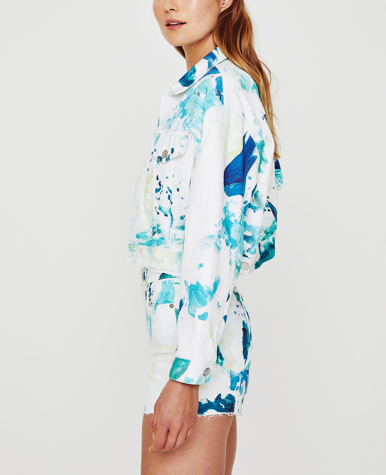 Mirah Cropped Trucker Jacket Garden Paint Multicolor Cropped Trucker Jacket Women Tops Photo 4