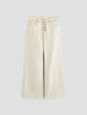 Saige Wide Leg Crop White Oat Mid-Rise Fit Women Bottom Photo 9