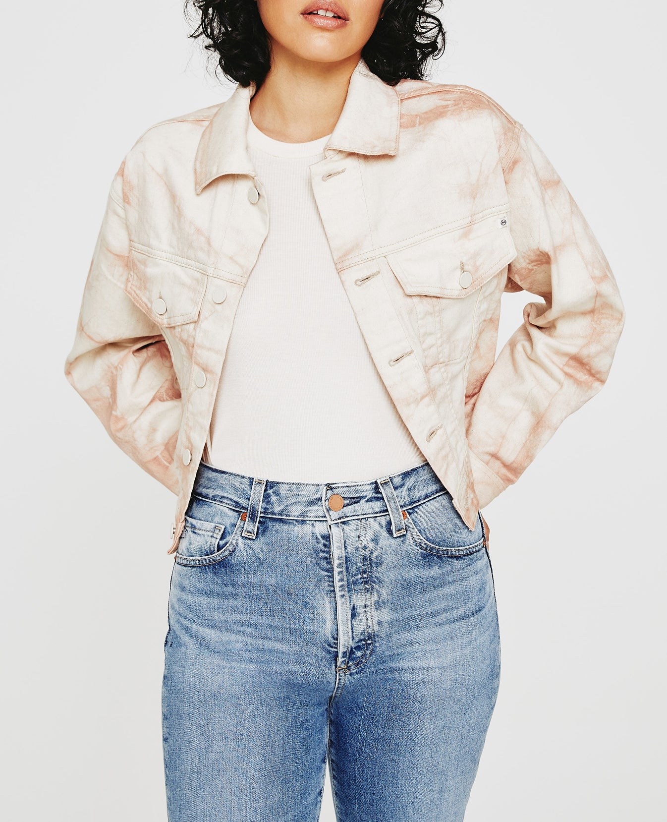 Mirah Cropped Trucker Jacket Tie Dye Mauve Orchid Womens Top Photo 1