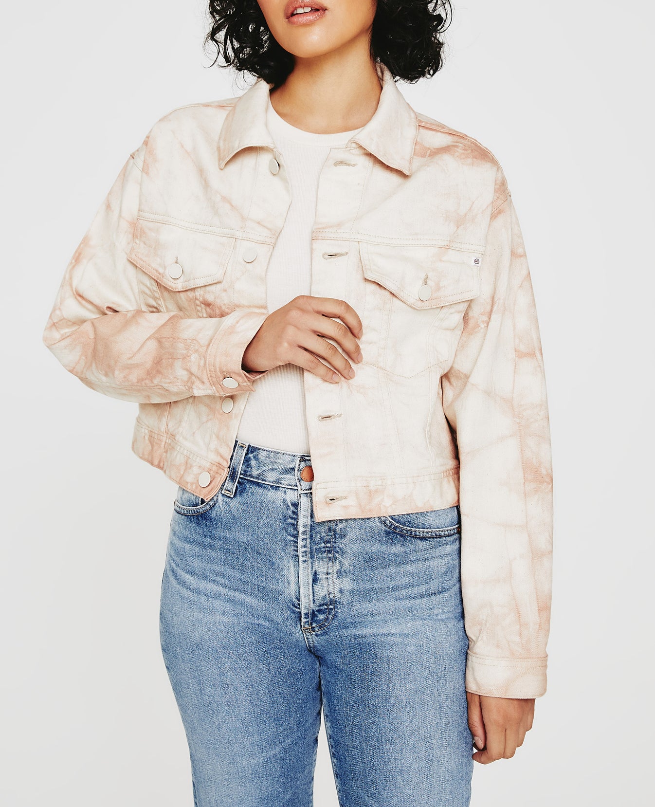 Mirah Cropped Trucker Jacket Tie Dye Mauve Orchid Womens Top Photo 2