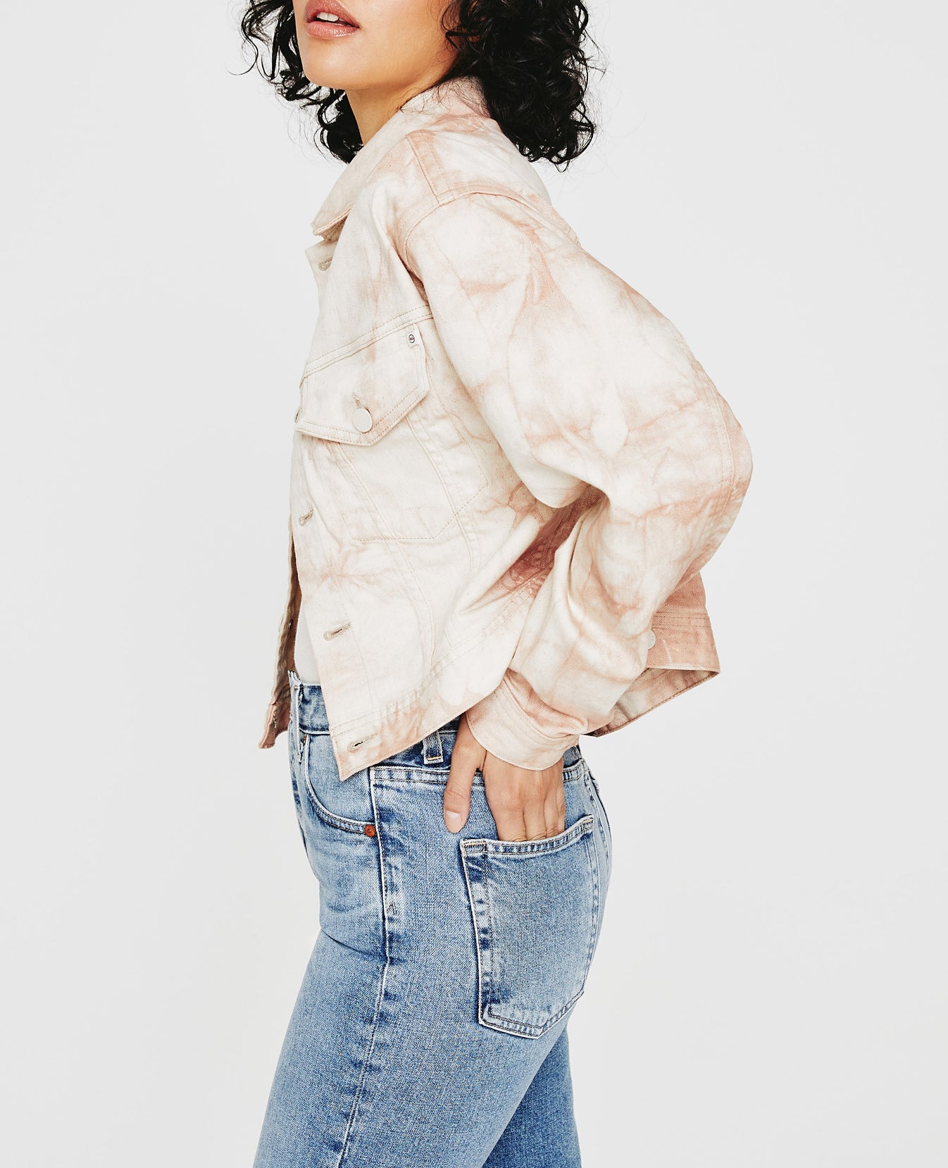 Mirah Cropped Trucker Jacket Tie Dye Mauve Orchid Womens Top Photo 5