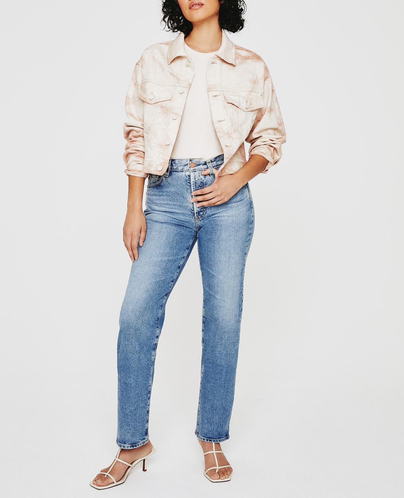 Mirah Cropped Trucker Jacket Tie Dye Mauve Orchid Womens Top Photo 8