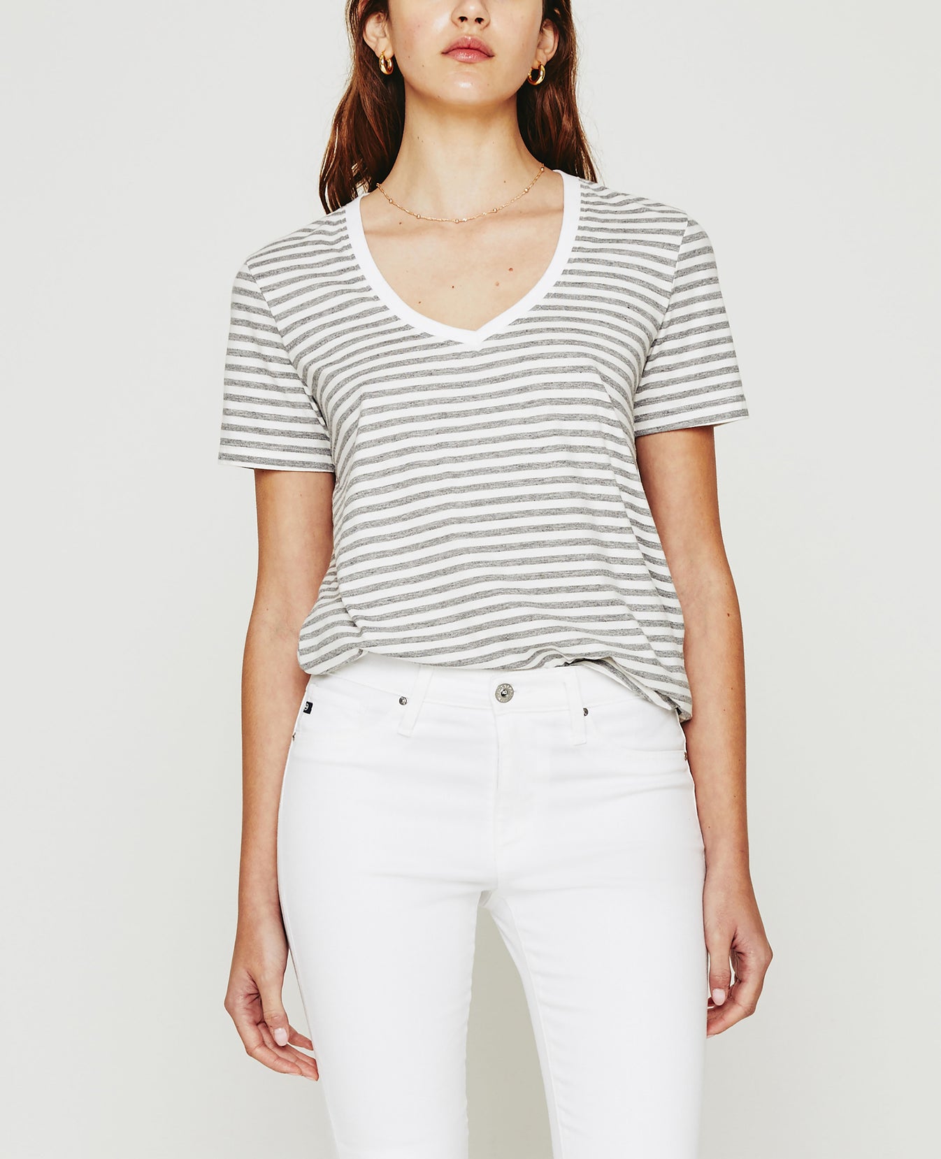 Jagger Vee True White/Heather Grey Classic Fit V-Neck Tee Women Tops Photo 1