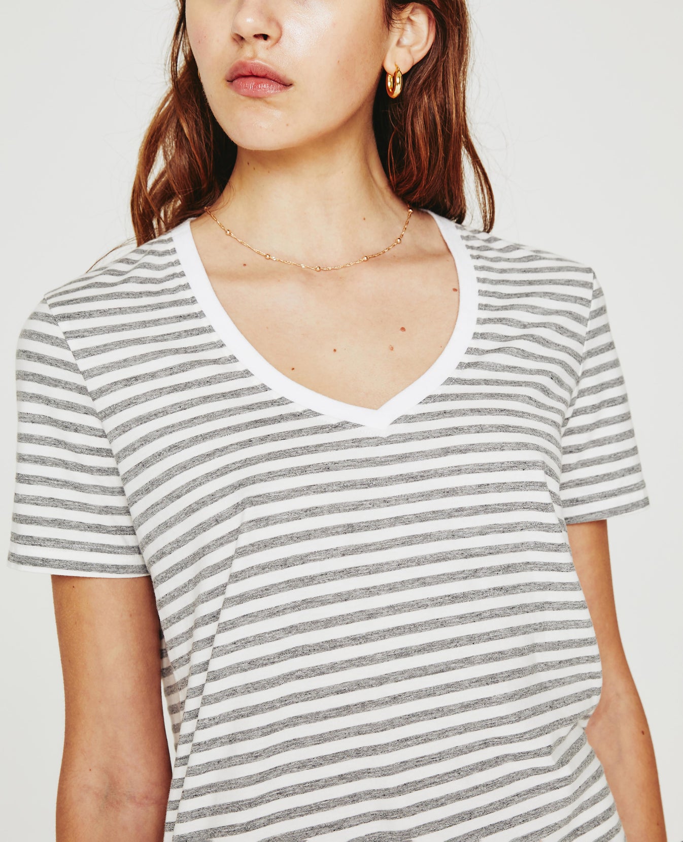 Jagger Vee True White/Heather Grey Classic Fit V-Neck Tee Women Tops Photo 2