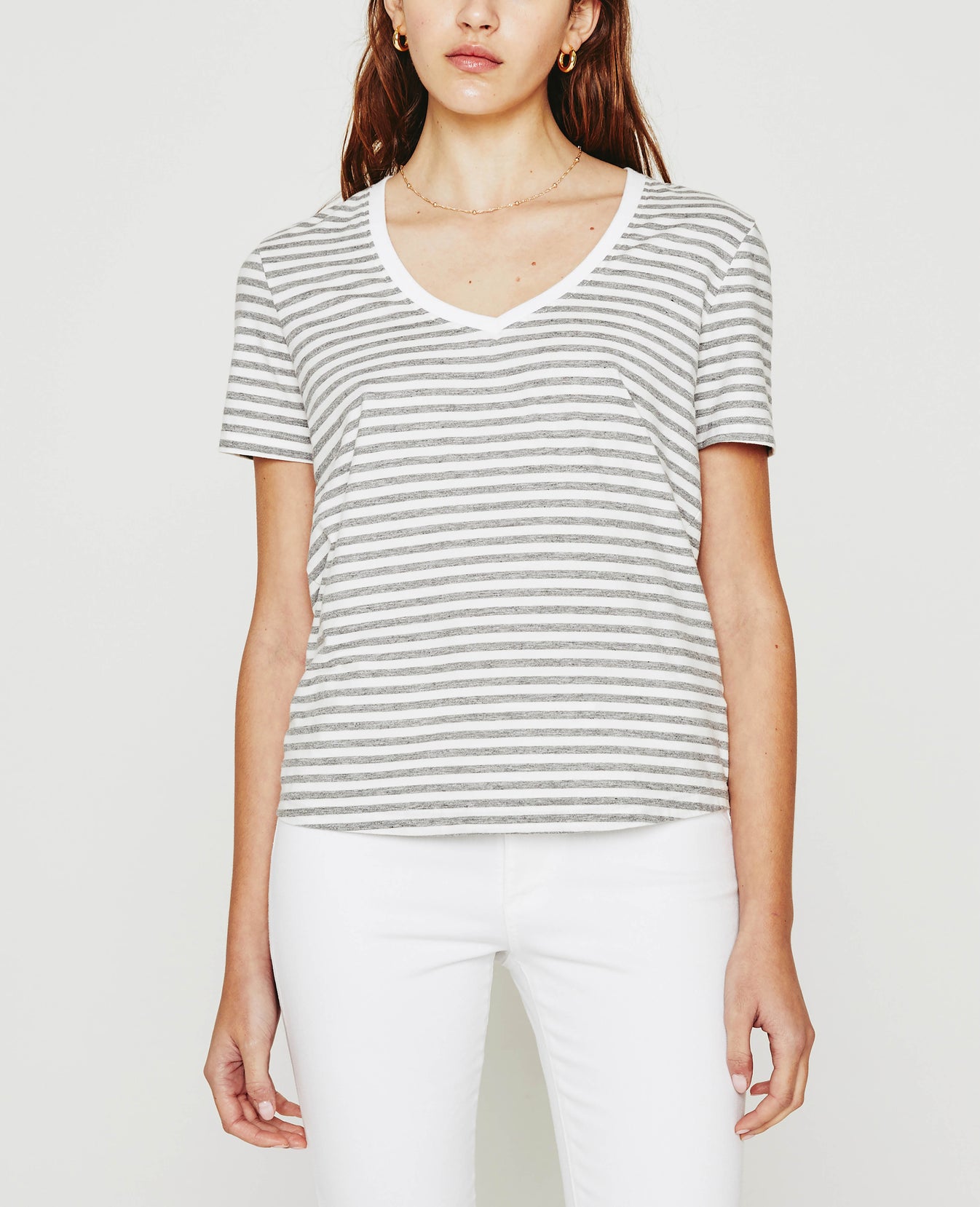 Jagger Vee True White/Heather Grey Classic Fit V-Neck Tee Women Tops Photo 3