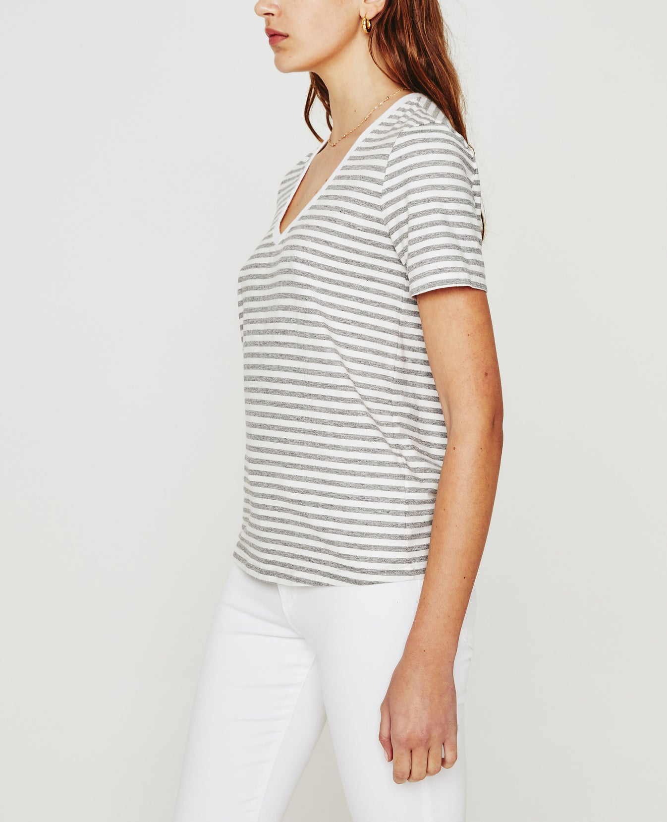 Jagger Vee True White/Heather Grey Classic Fit V-Neck Tee Women Tops Photo 4