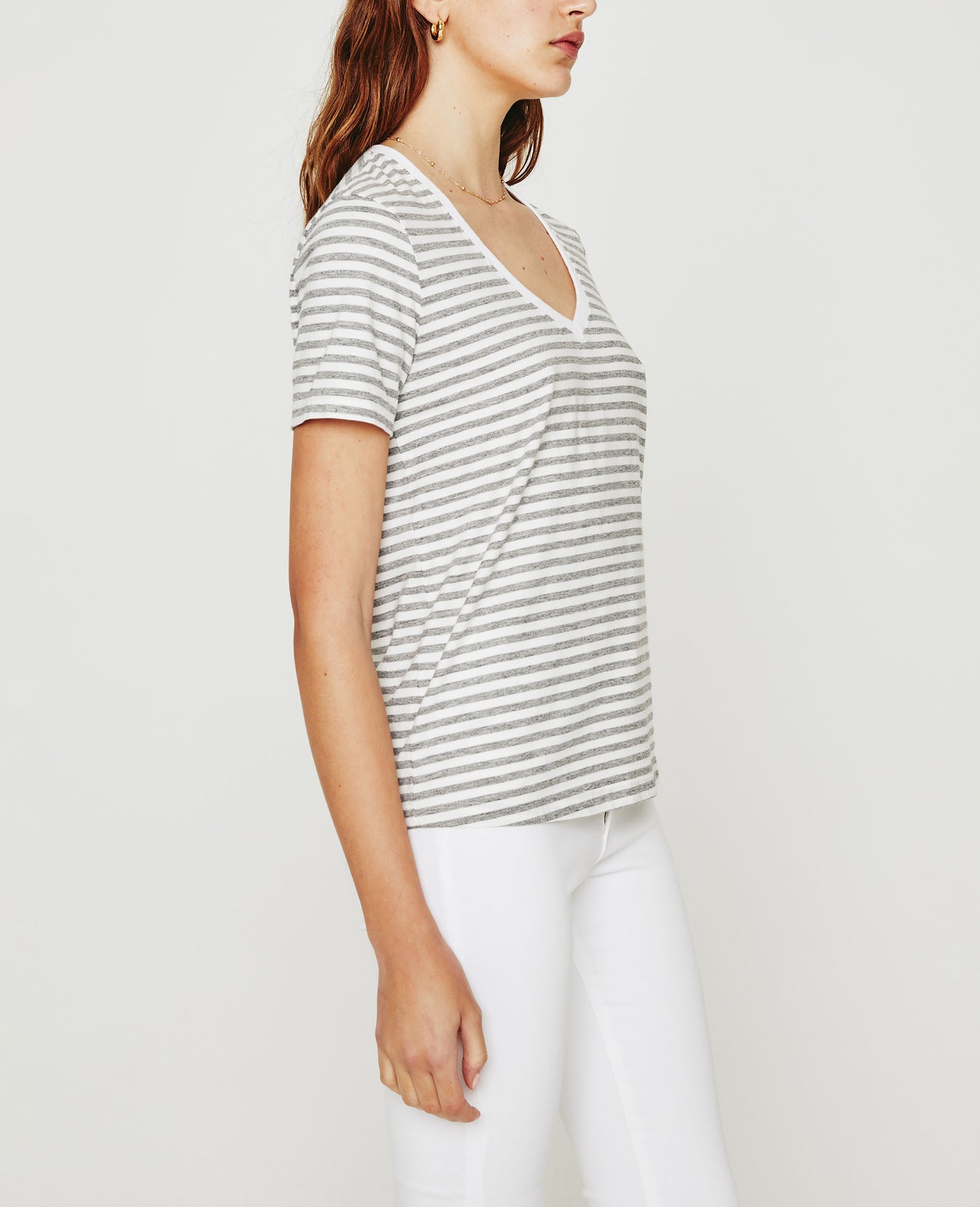 Jagger Vee True White/Heather Grey Classic Fit V-Neck Tee Women Tops Photo 5